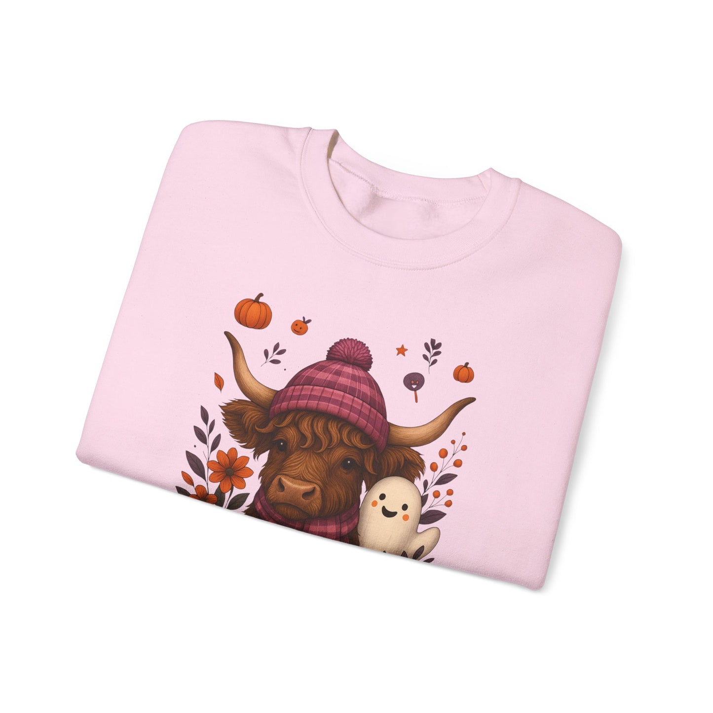 Highland Cow & Ghost Halloween Crewneck Sweatshirt