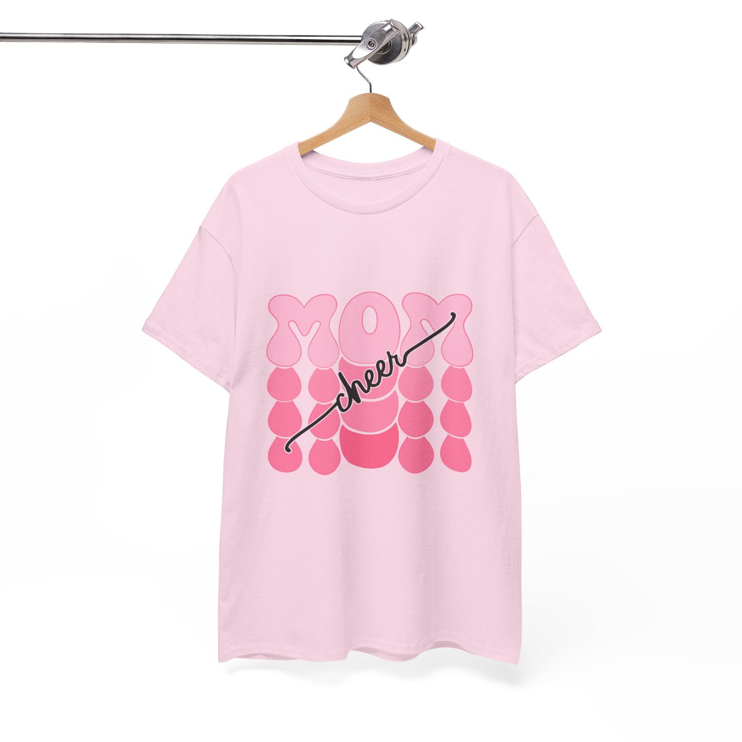 MOM Cheer – Pink Bubble Letter Spirit Tee