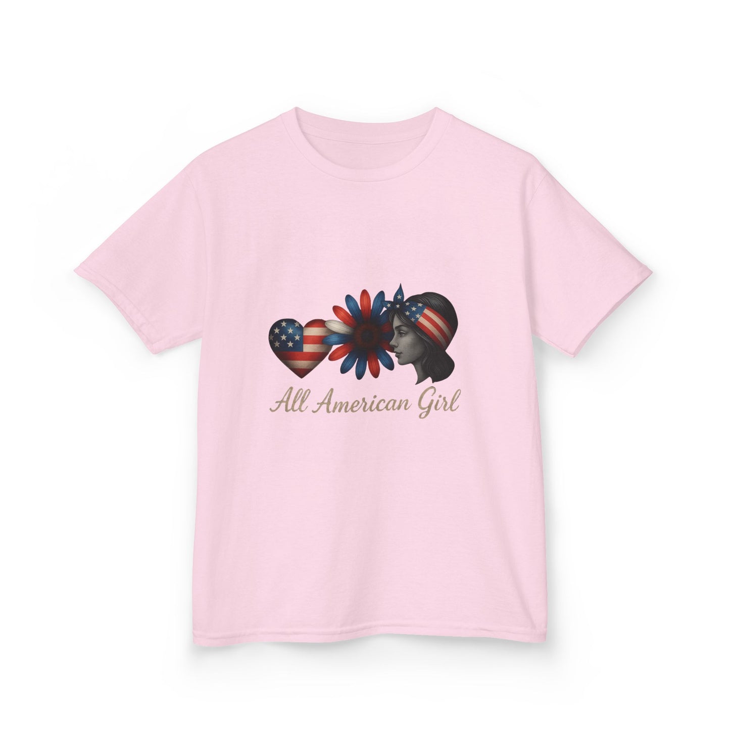 All American Girl Dinosaur Tee - Patriotic Kids Shirt