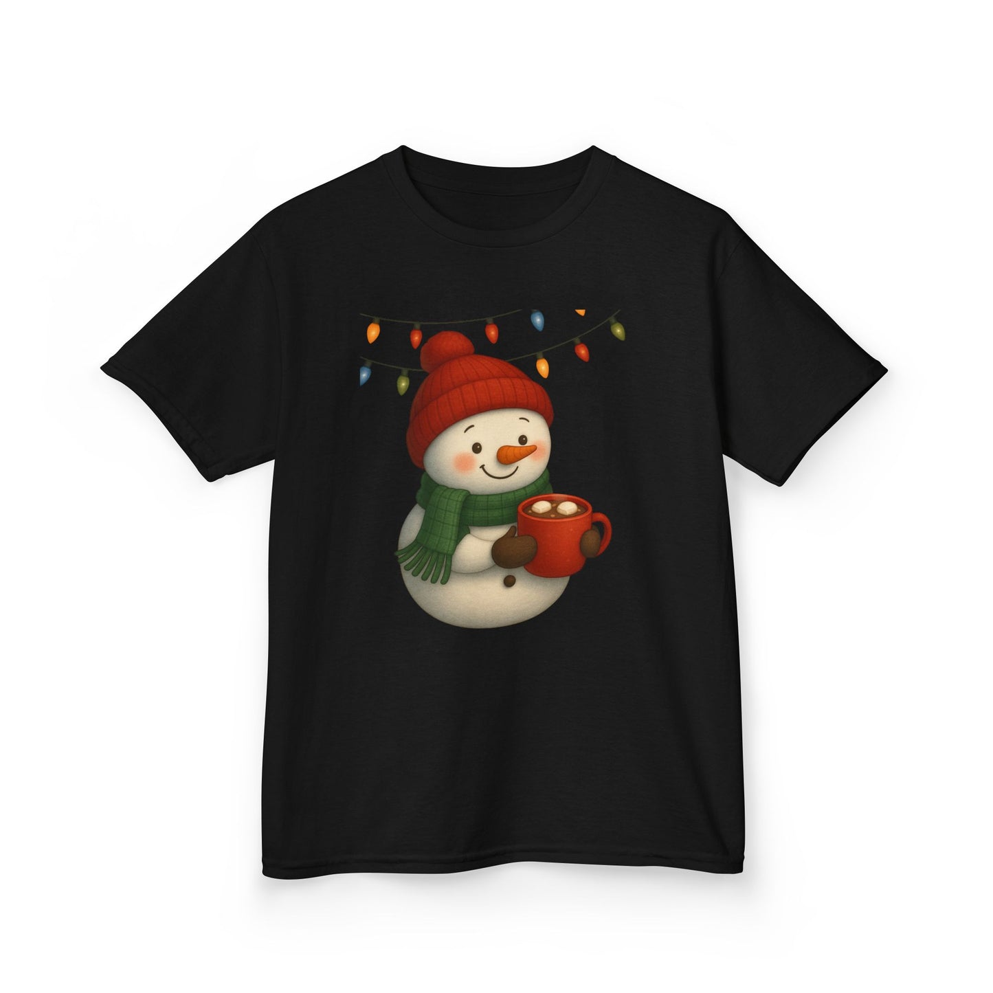 Snowman Dino Hot Chocolate Kids Christmas Tee