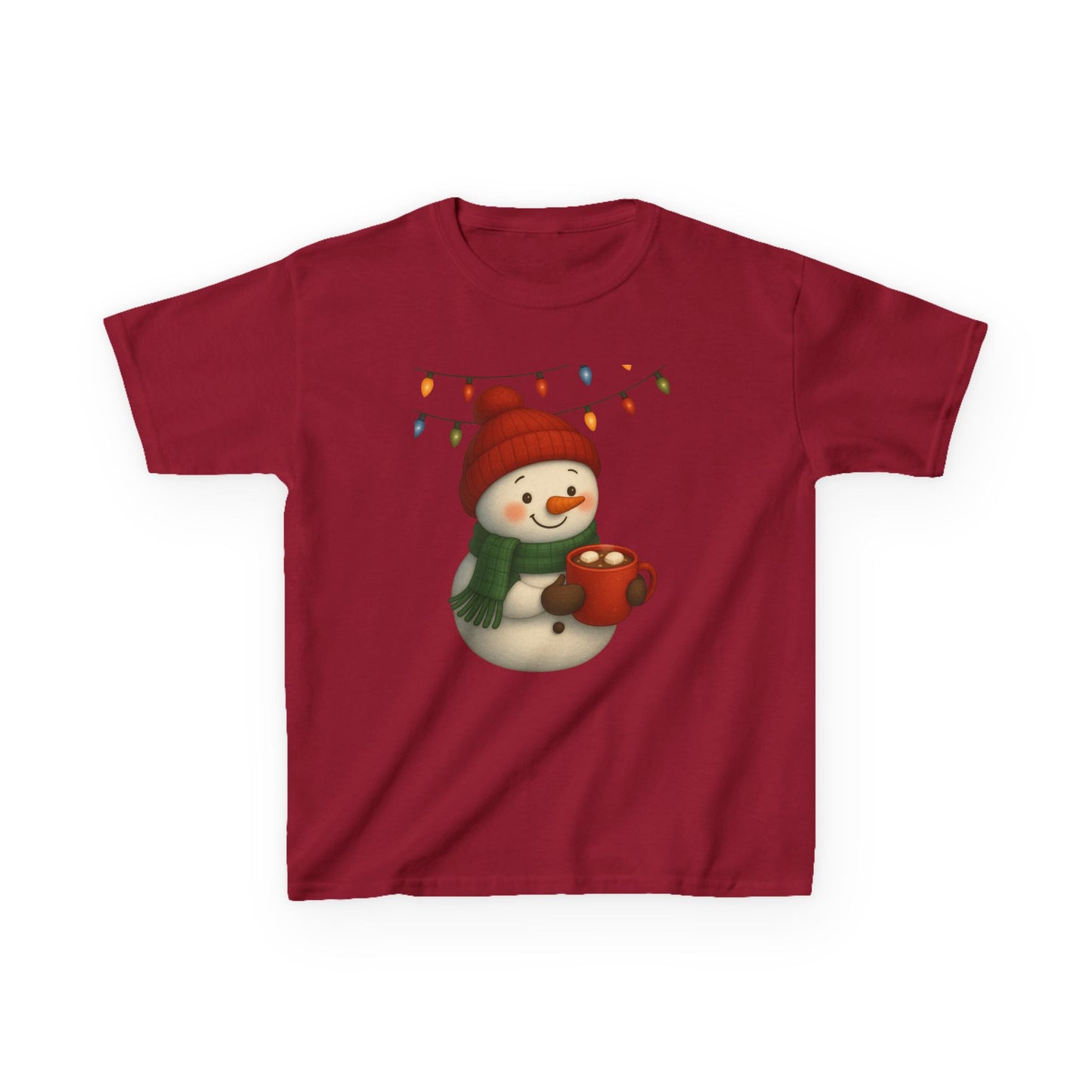 Snowman Dino Hot Chocolate Kids Christmas Tee