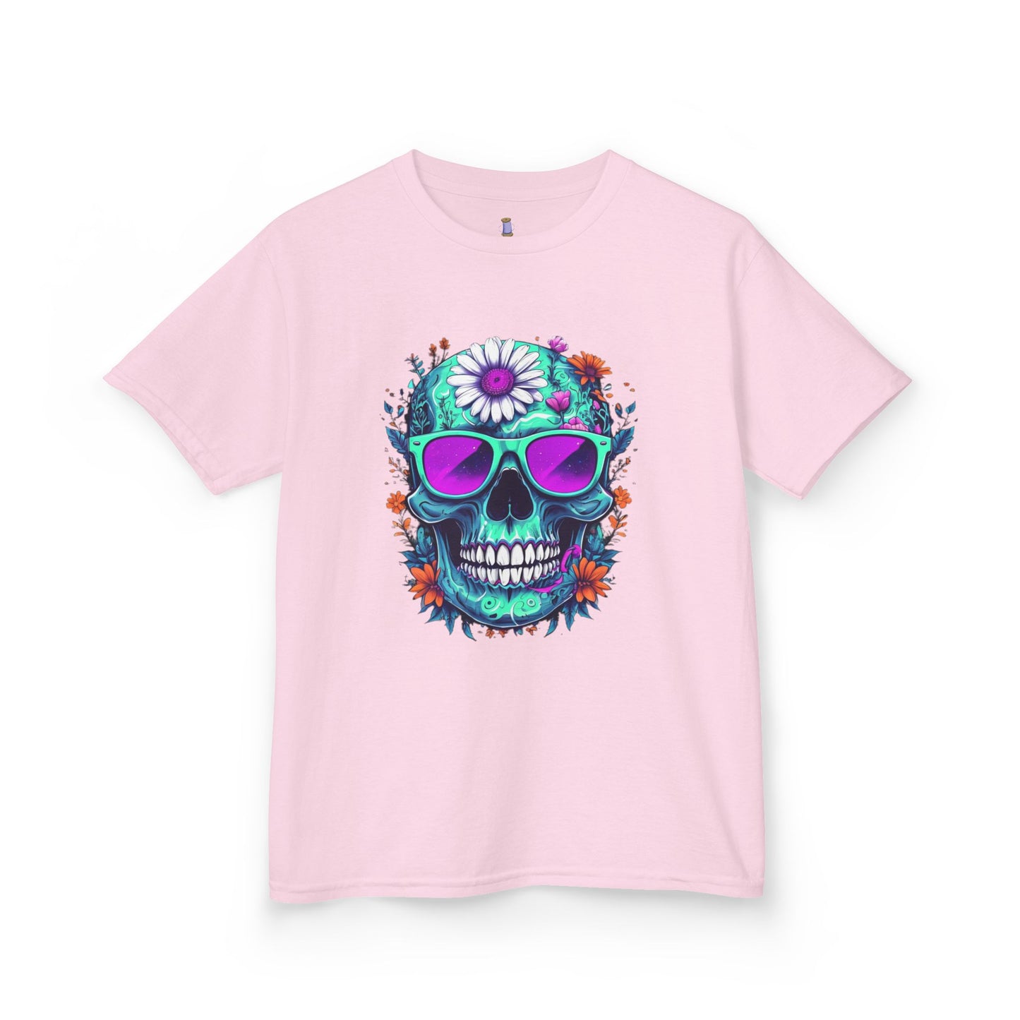Vibrant Skull Youth Tee, Colorful T-Shirt for Festivals, Birthday Gift, Summer Wear, Unique Graphic Tee