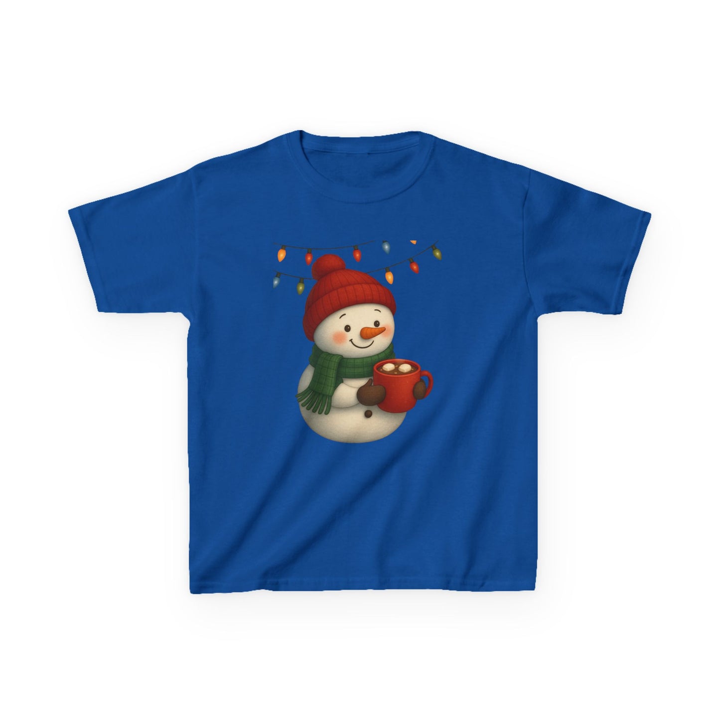 Snowman Dino Hot Chocolate Kids Christmas Tee