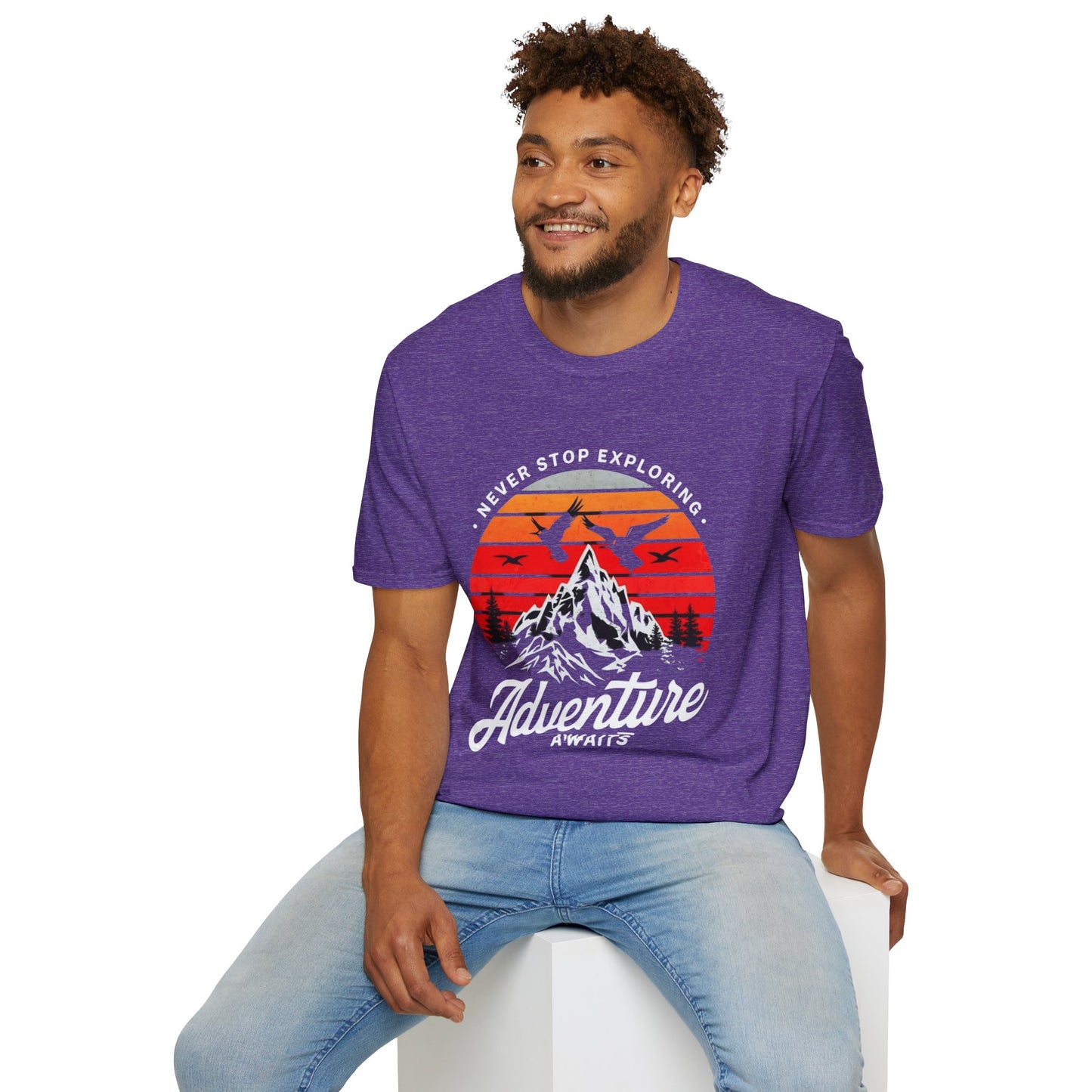 Adventure Awaits T-Shirt | Unisex Softstyle Tee | Perfect for Travel Lovers, Outdoor Adventures, Camping, Nature Gifts, Explore