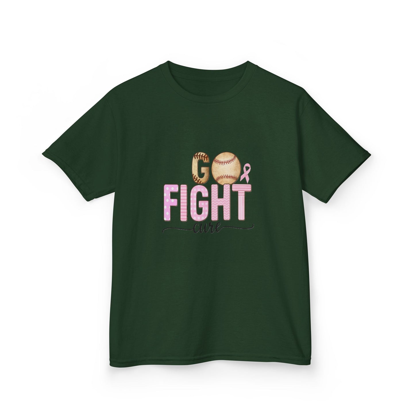 Go Fight Cure Baseball Pink Ribbon Kids Christmas Tee