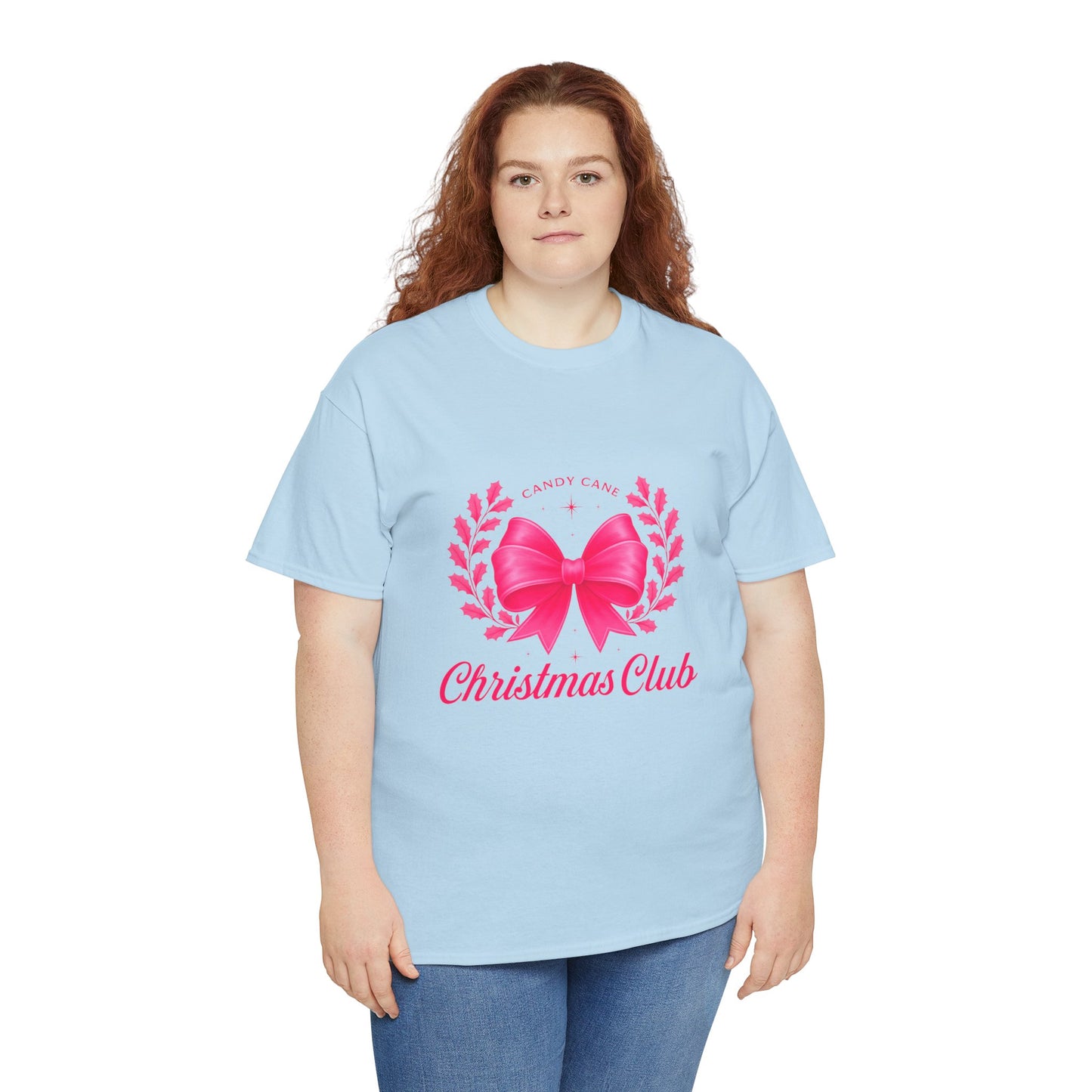 Christmas Tee with Pink Bow and Candy Cane Christmas Club Text