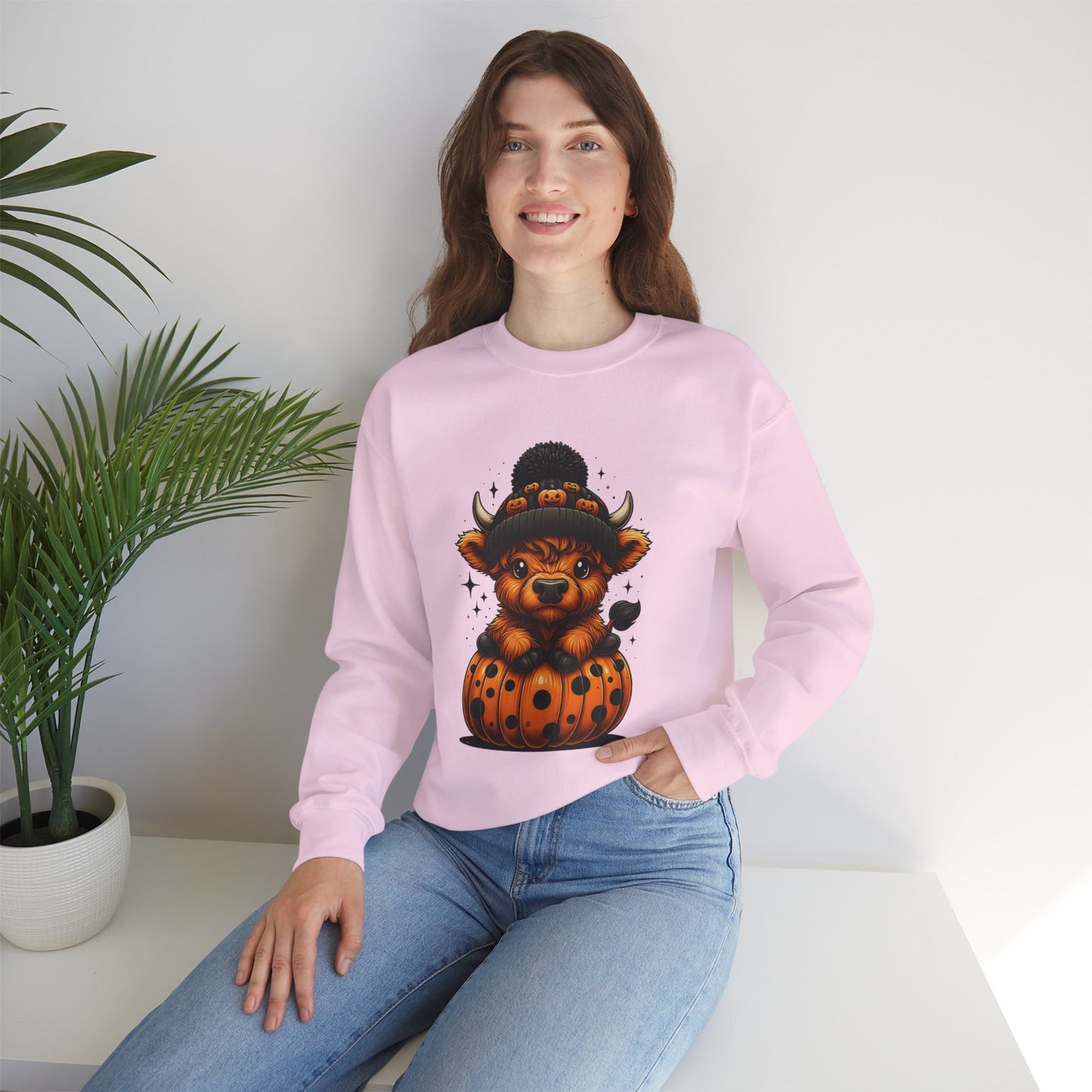 Halloween Cow Calf in Pumpkin Crewneck Sweatshirt