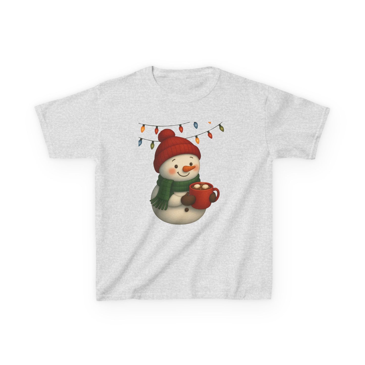 Snowman Dino Hot Chocolate Kids Christmas Tee