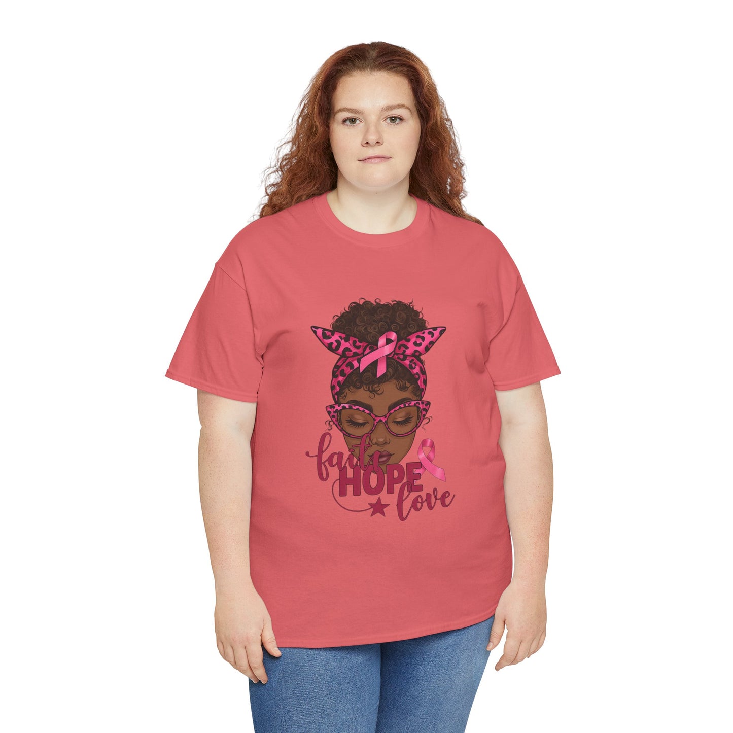 Hope Love Faith Black Woman Pink Ribbon Tee
