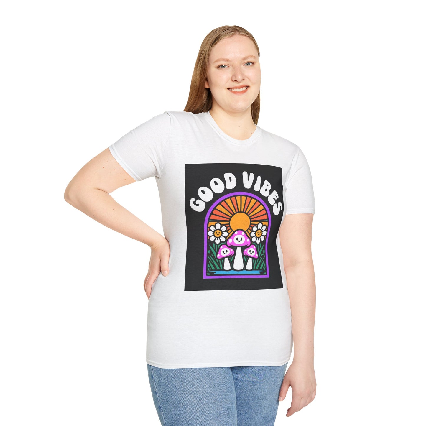 Good Vibes Unisex Softstyle T-Shirt, Fun Graphic Tee, Summer Vibe Shirt, Gift for Friends, Eco-Friendly Fashion