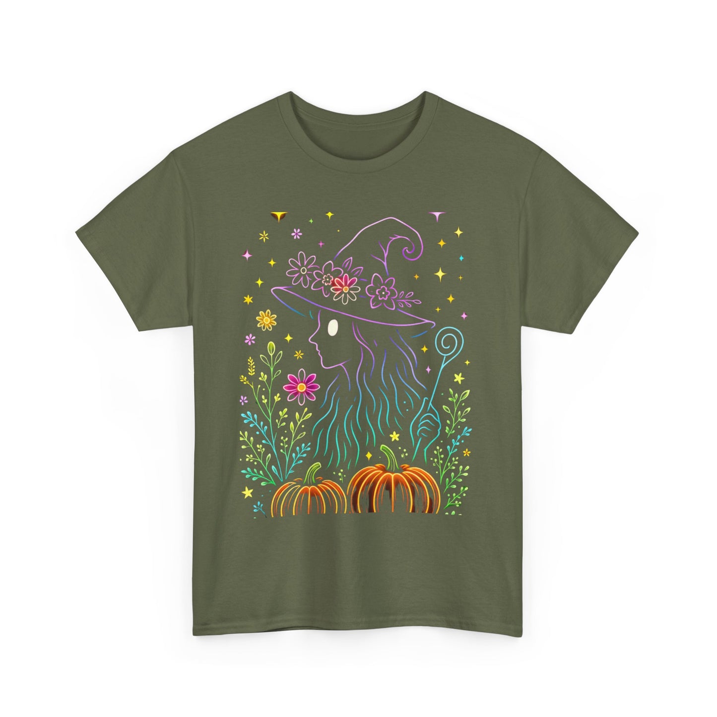🌙 Whimsical Witch Cat Tee – Magical Halloween Pumpkin Shirt