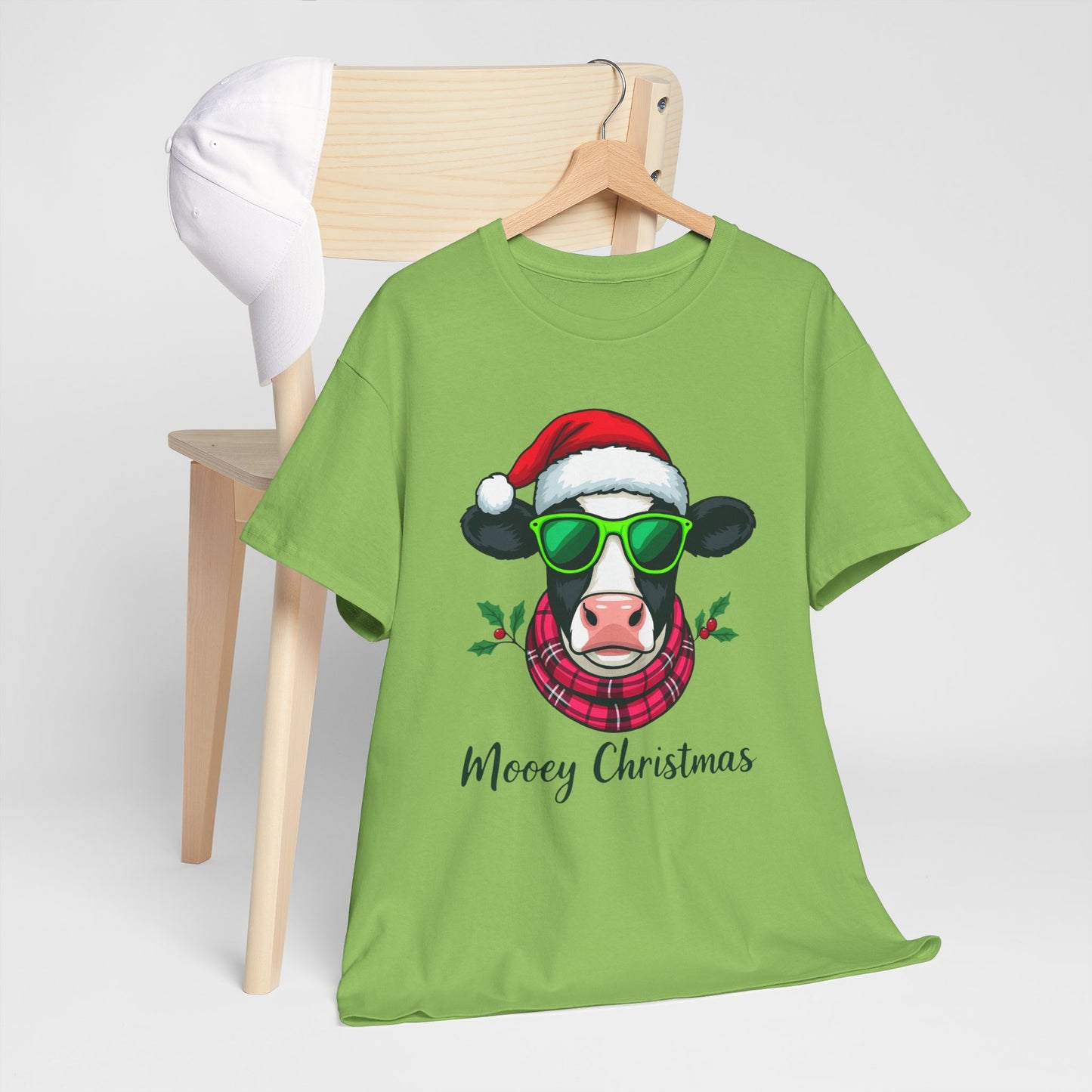 Moovey Christmas Cow Tee - Pink Plaid Scarf & Sunglasses