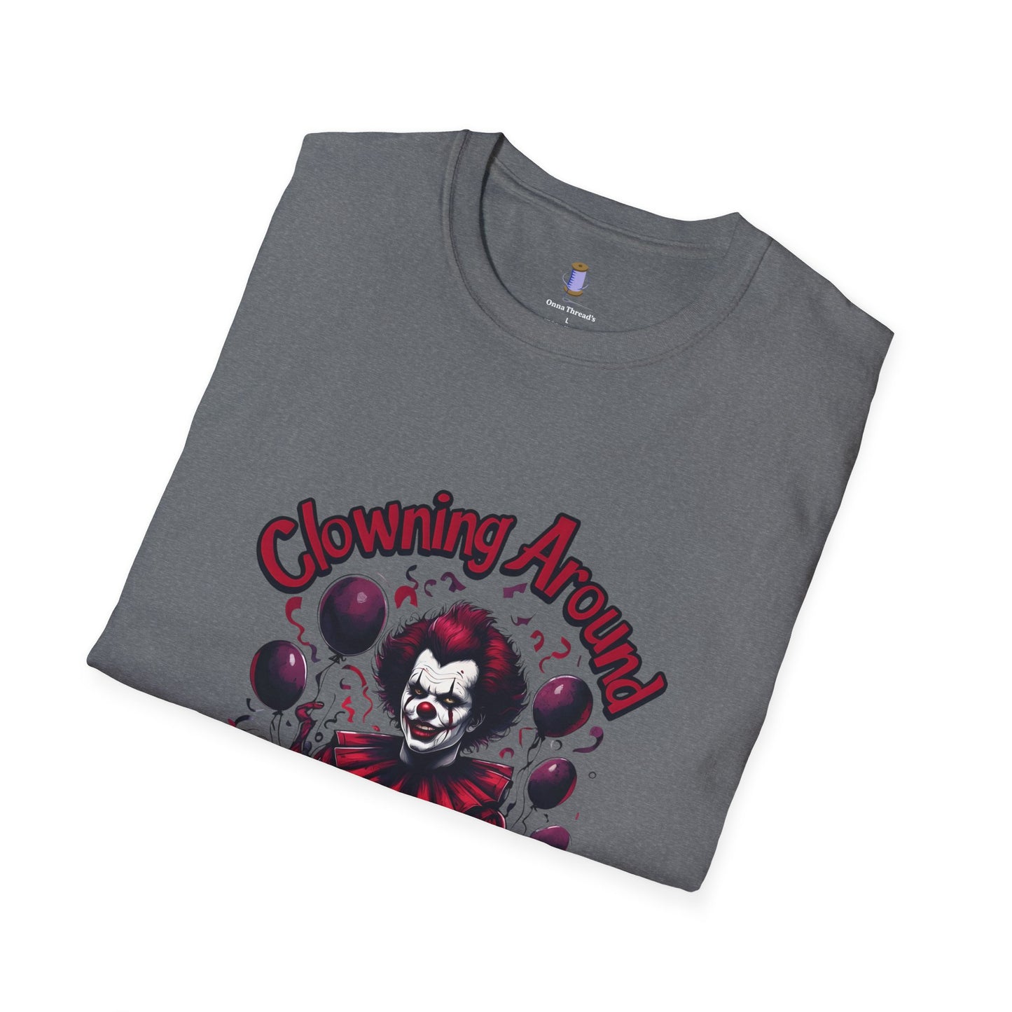 Creepy Clown Graphic Tee, Unisex Softstyle T-Shirt, Halloween Costume, Spooky Shirt, Eerie Apparel, Perfect for Horror Lovers