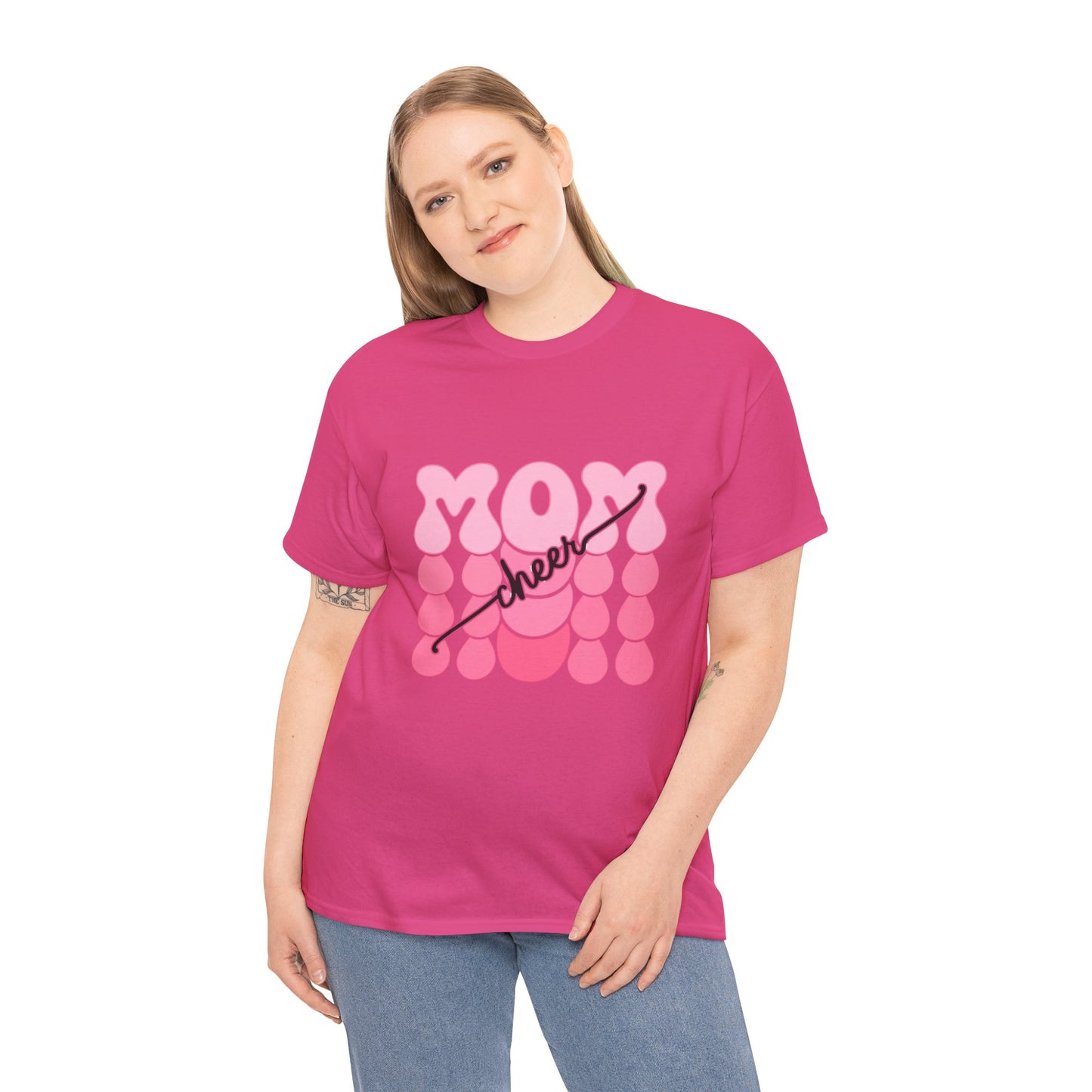 MOM Cheer – Pink Bubble Letter Spirit Tee