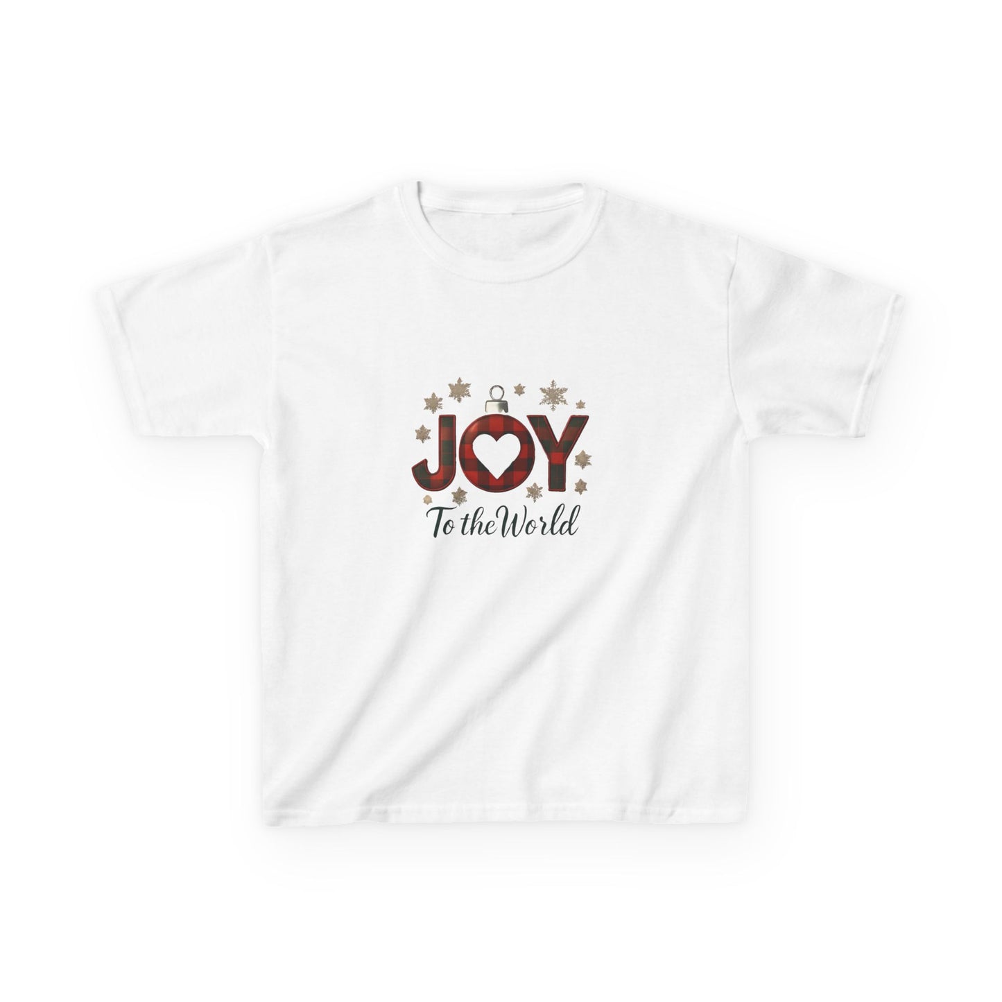 JOY Dinosaur Christmas Tee - Plaid Ornament Dino Shirt
