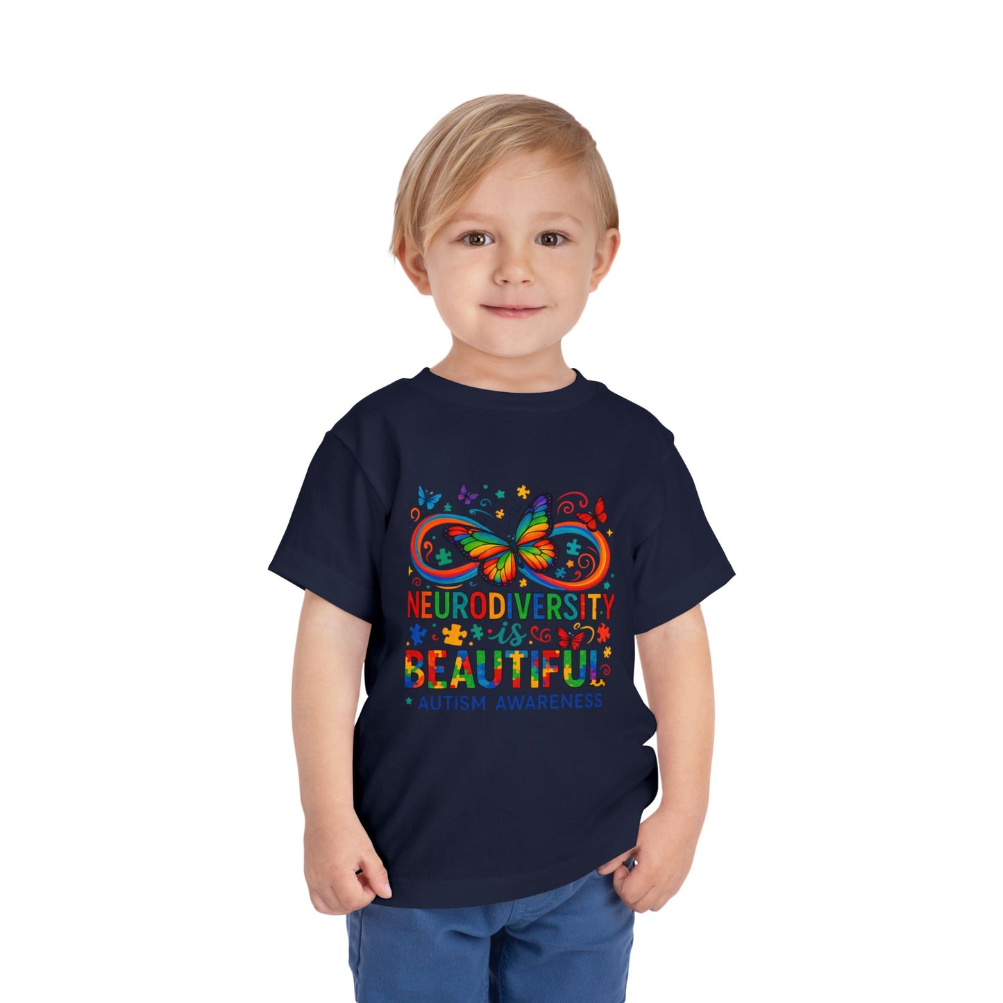 Toddler Tee - Neurodiversity is Beautiful Butterfly Rainbow Puzzle Piece Tee