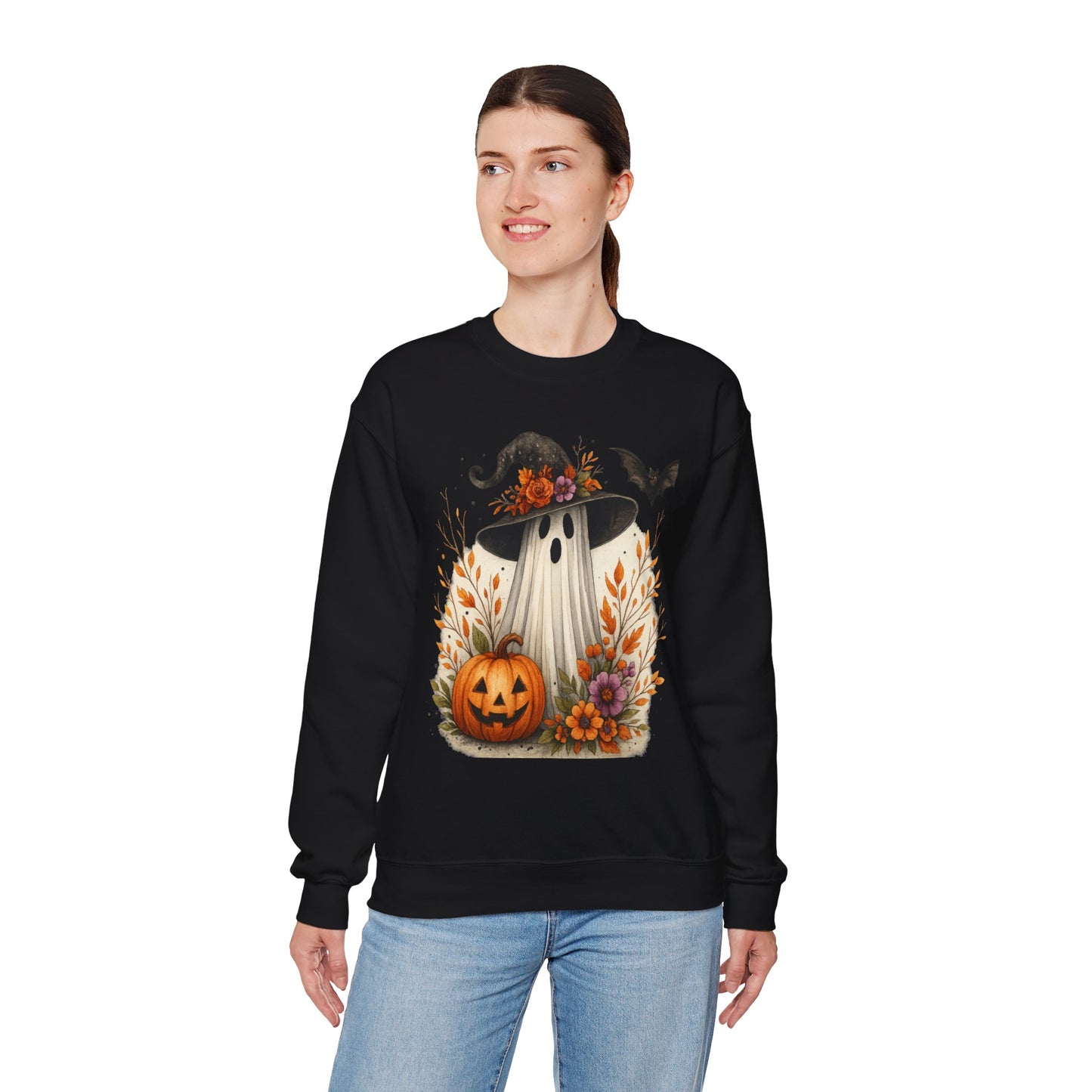 Halloween Ghost Crewneck Sweatshirt, Cozy Fall Apparel, Cute Ghost Design, Pumpkin Sweatshirt, Unisex Halloween Gift