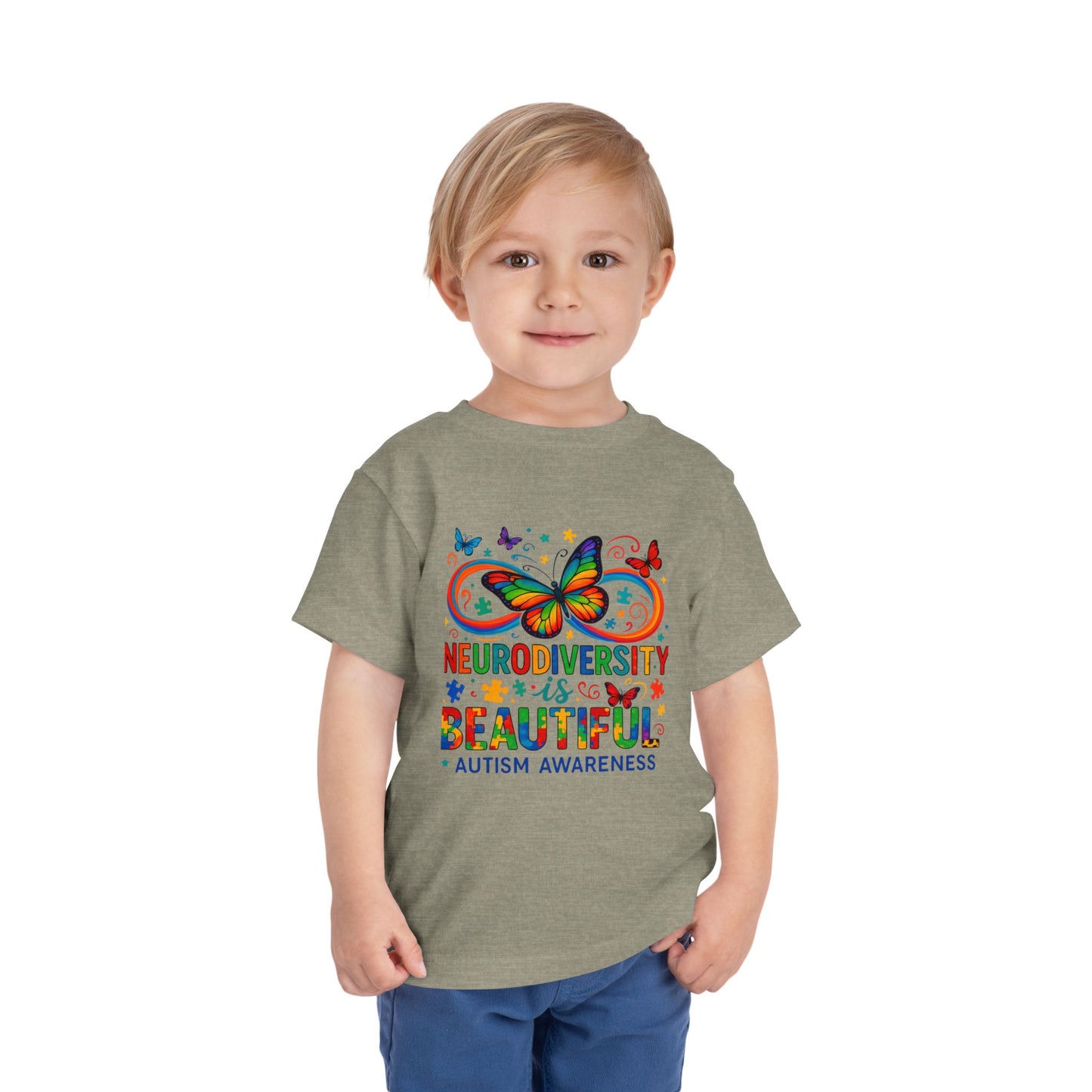 Toddler Tee - Neurodiversity is Beautiful Butterfly Rainbow Puzzle Piece Tee