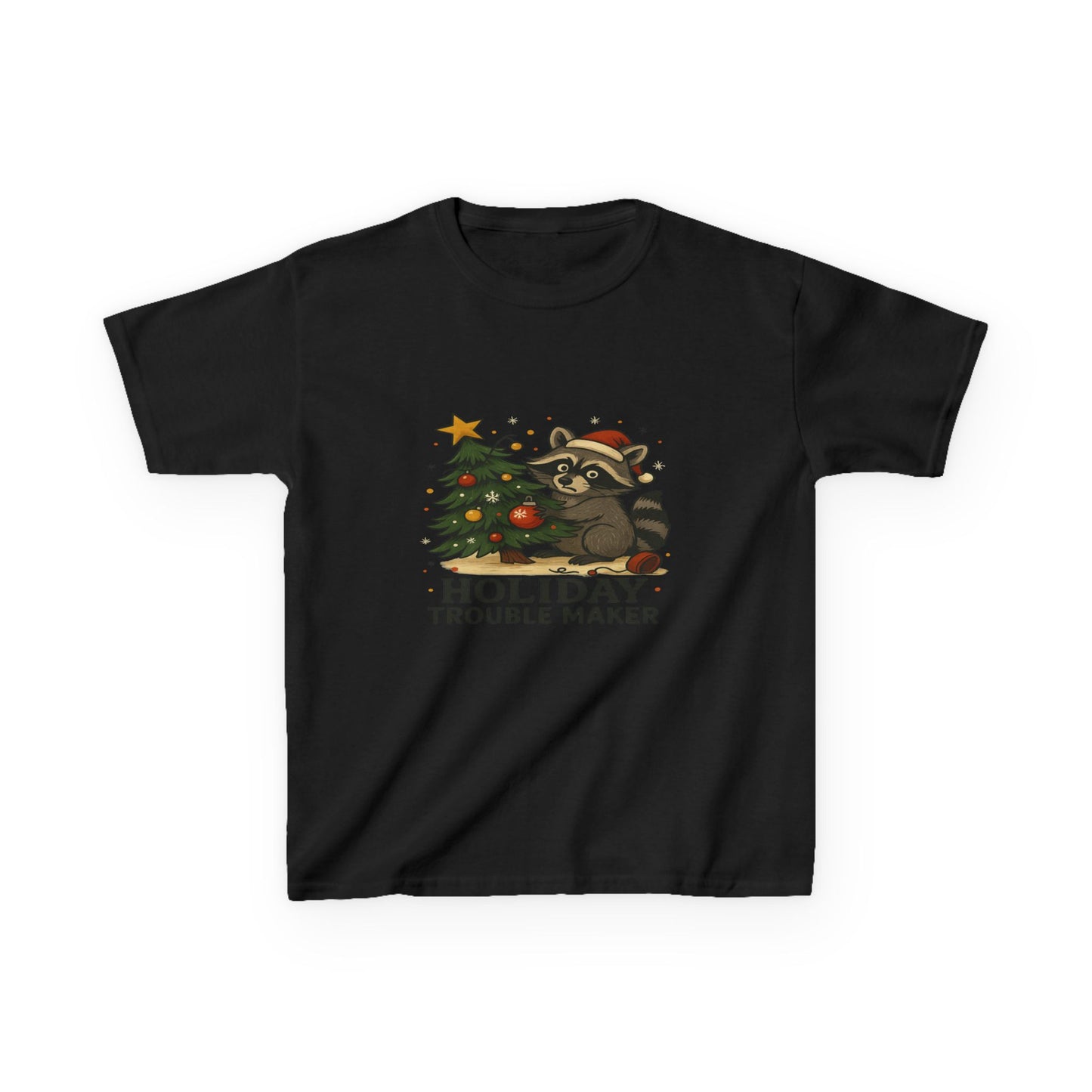 Holiday Trouble Maker Raccoon Christmas Kids Tee