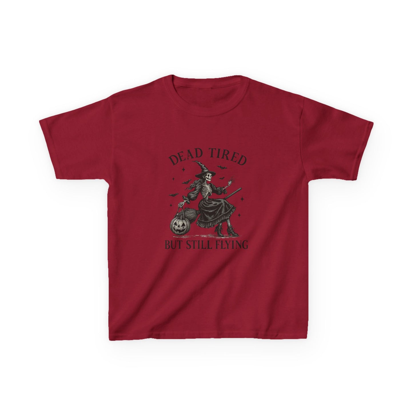 Dead Tired But Flying Skeleton Witch Tee