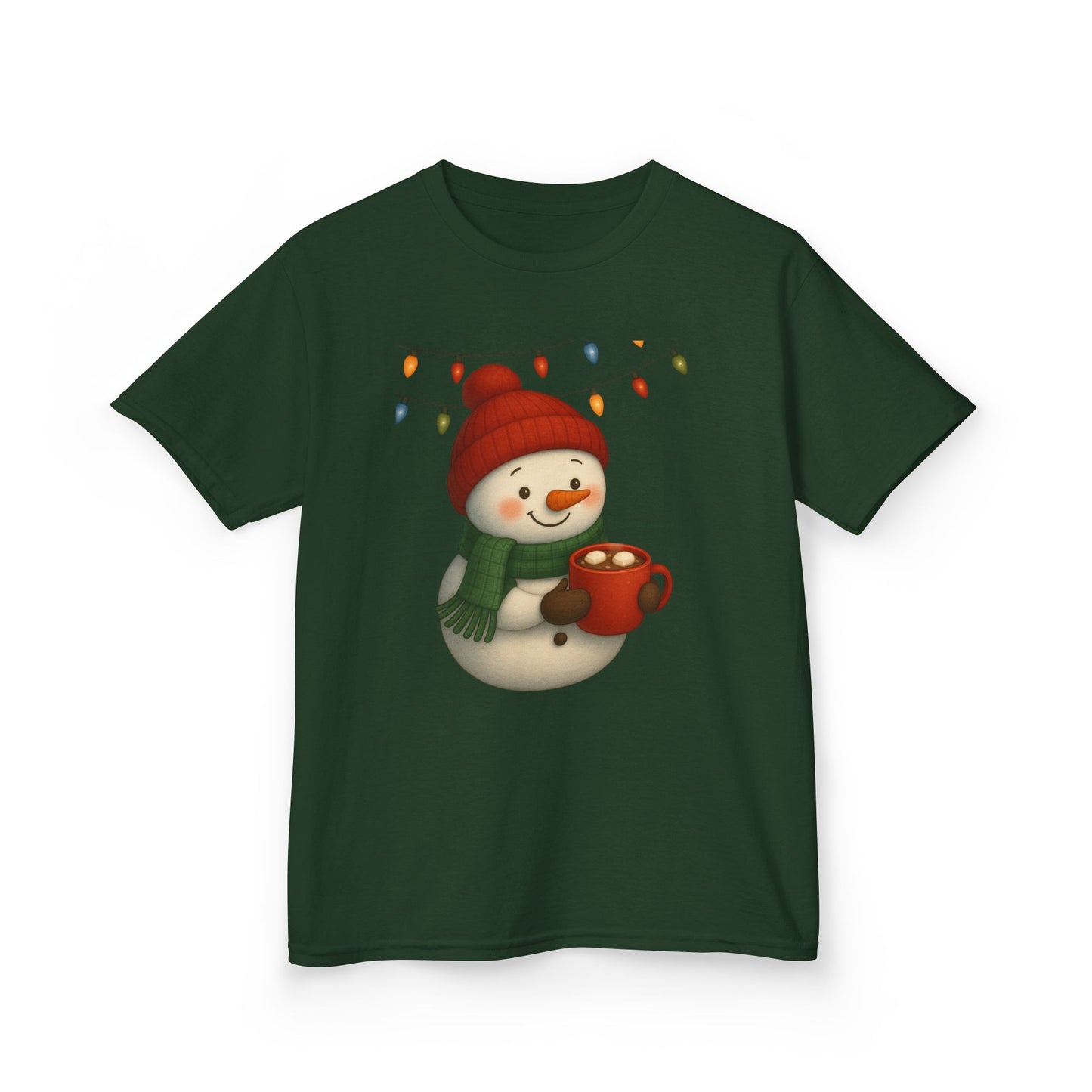 Snowman Dino Hot Chocolate Kids Christmas Tee