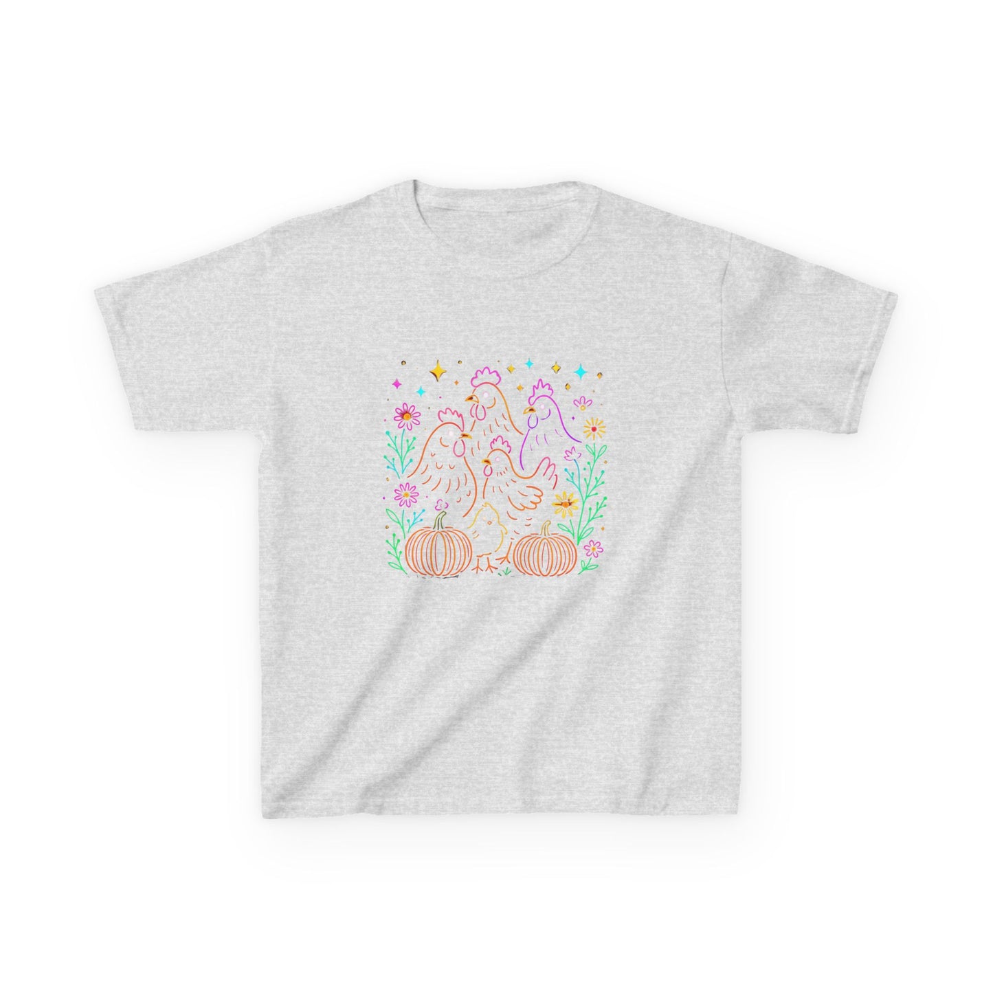 Festive Chickens & Pumpkins Kids Tee - Fall Harvest Fun