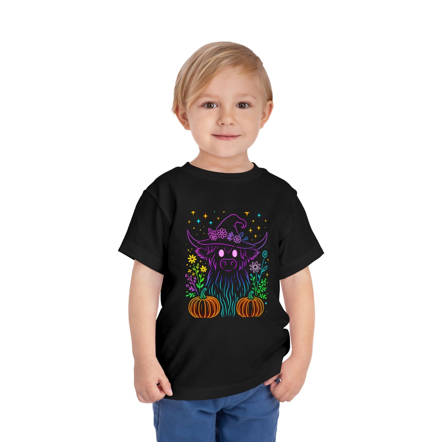 Toddler Tee Highland Cow Witch Hat Halloween Shirt