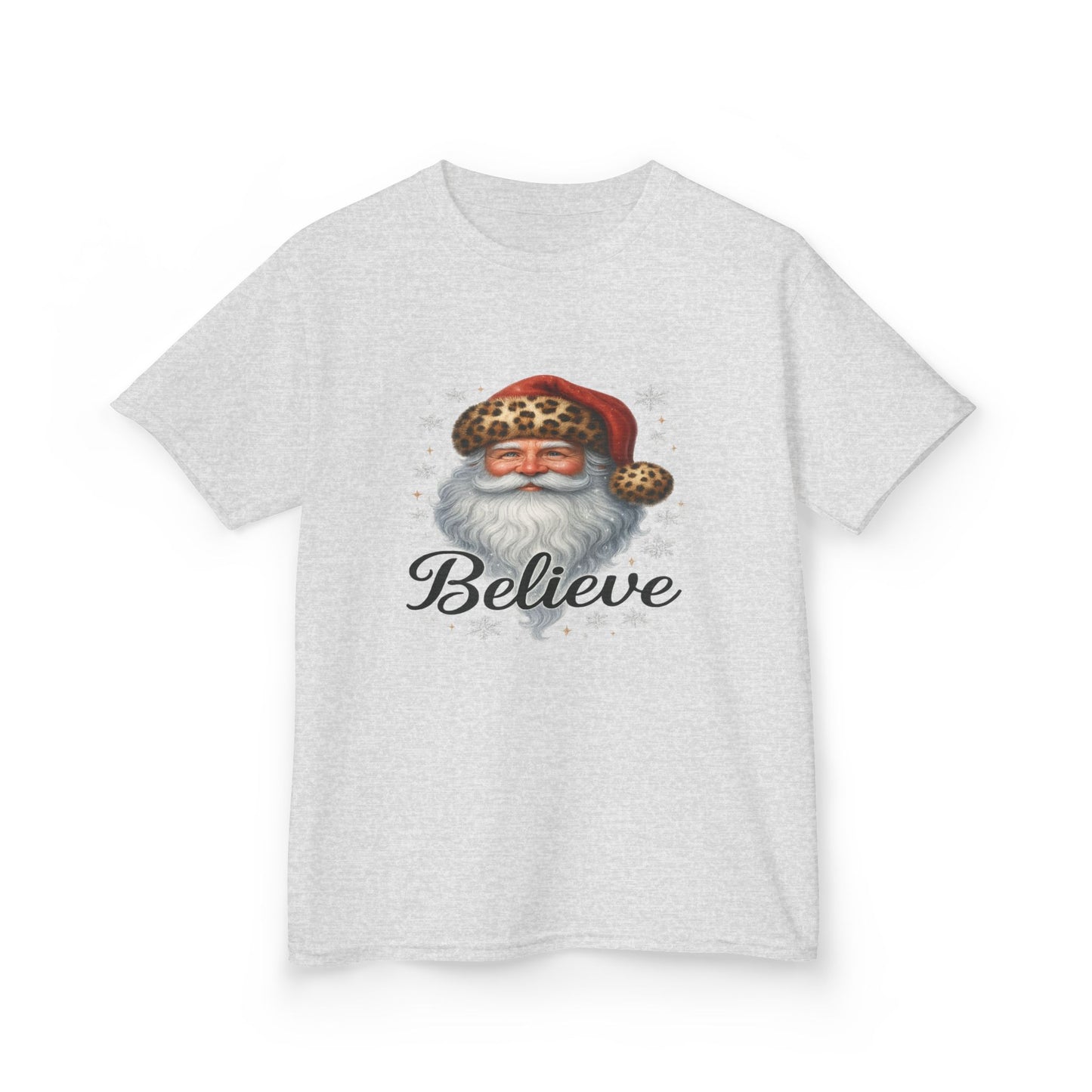 Leopard Print Santa 'Believe' Kids Christmas Tee