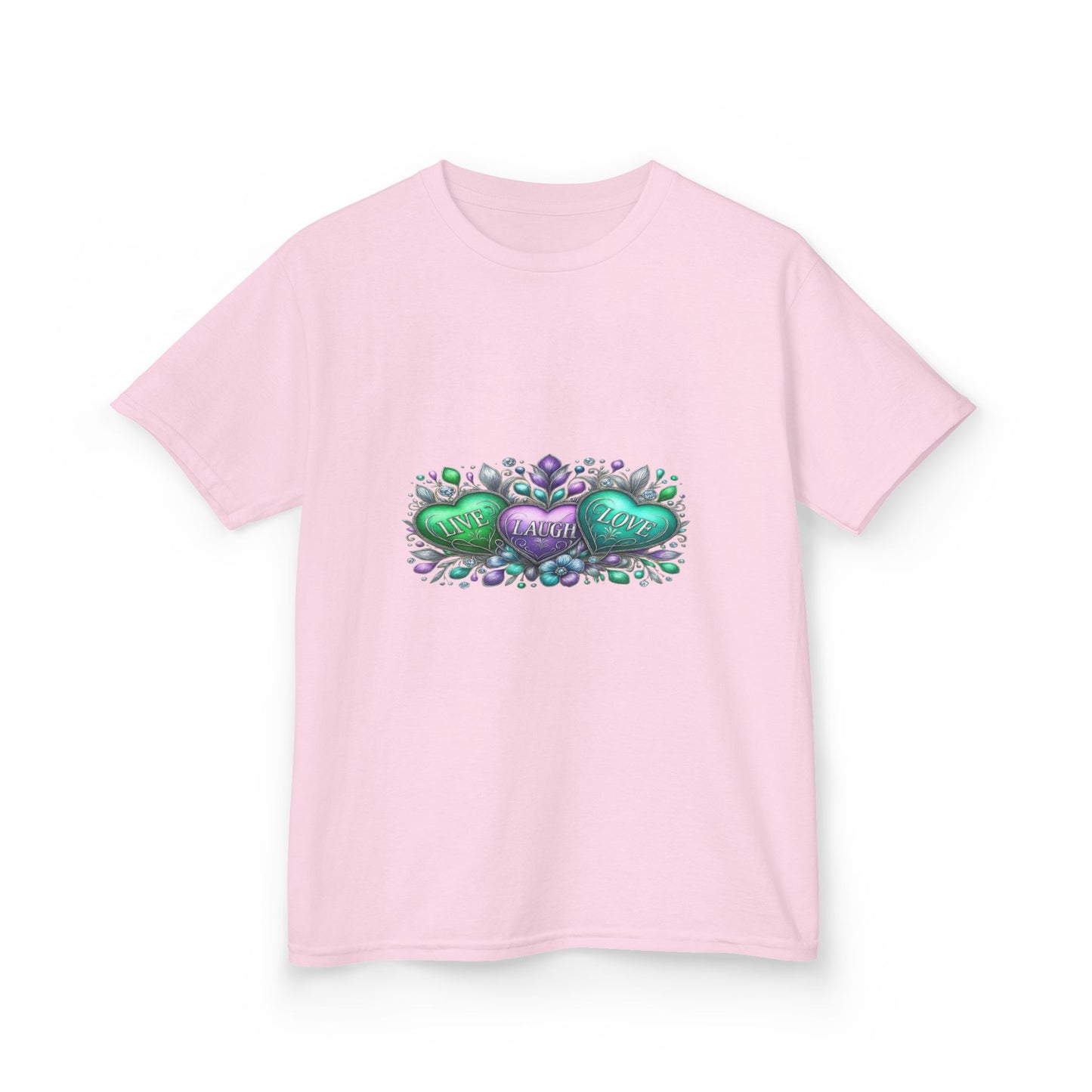 Live Laugh Love Dinosaur Heart Kids Christmas Tee