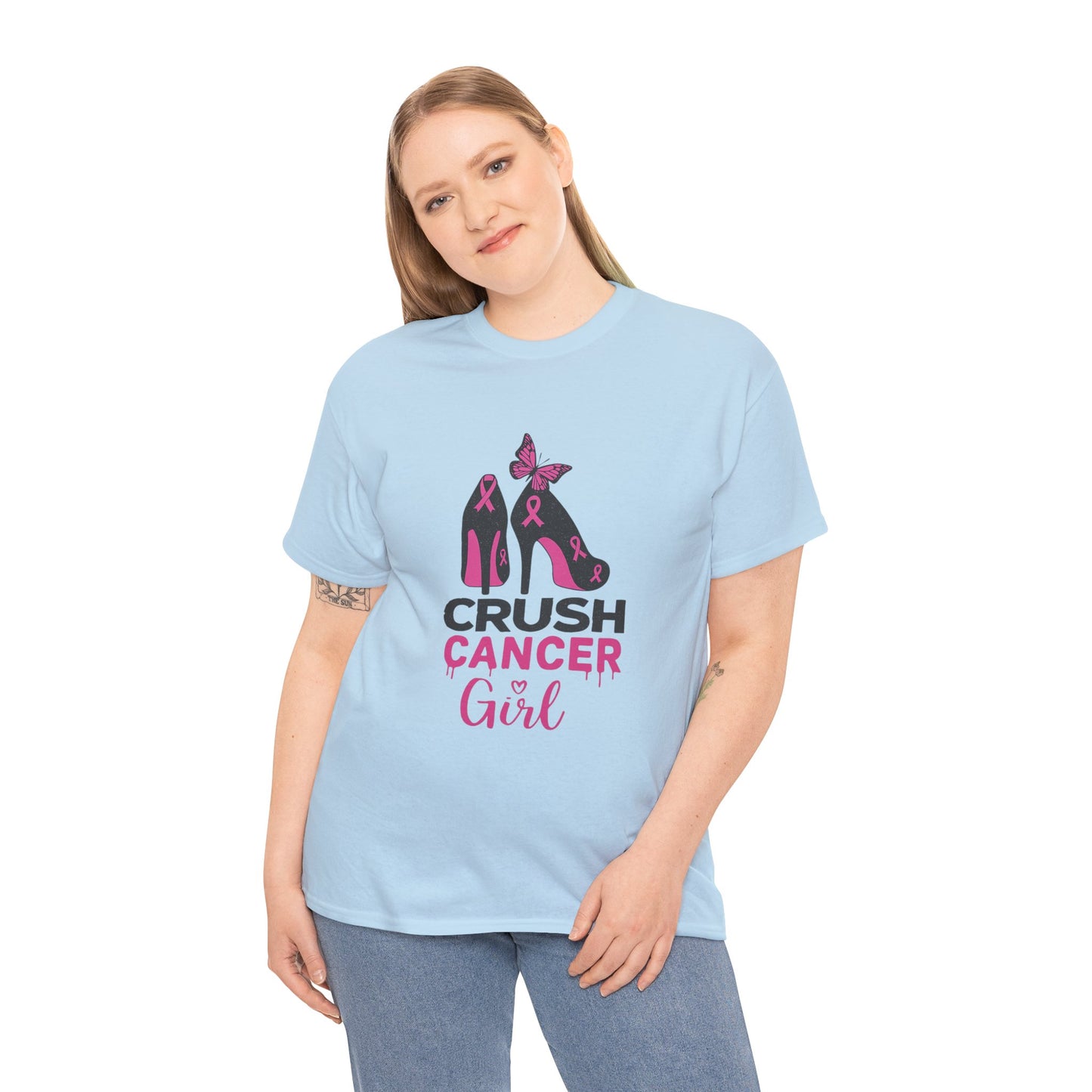 Crush Cancer Girl Tee: High Heels, Pink Ribbon, Hope