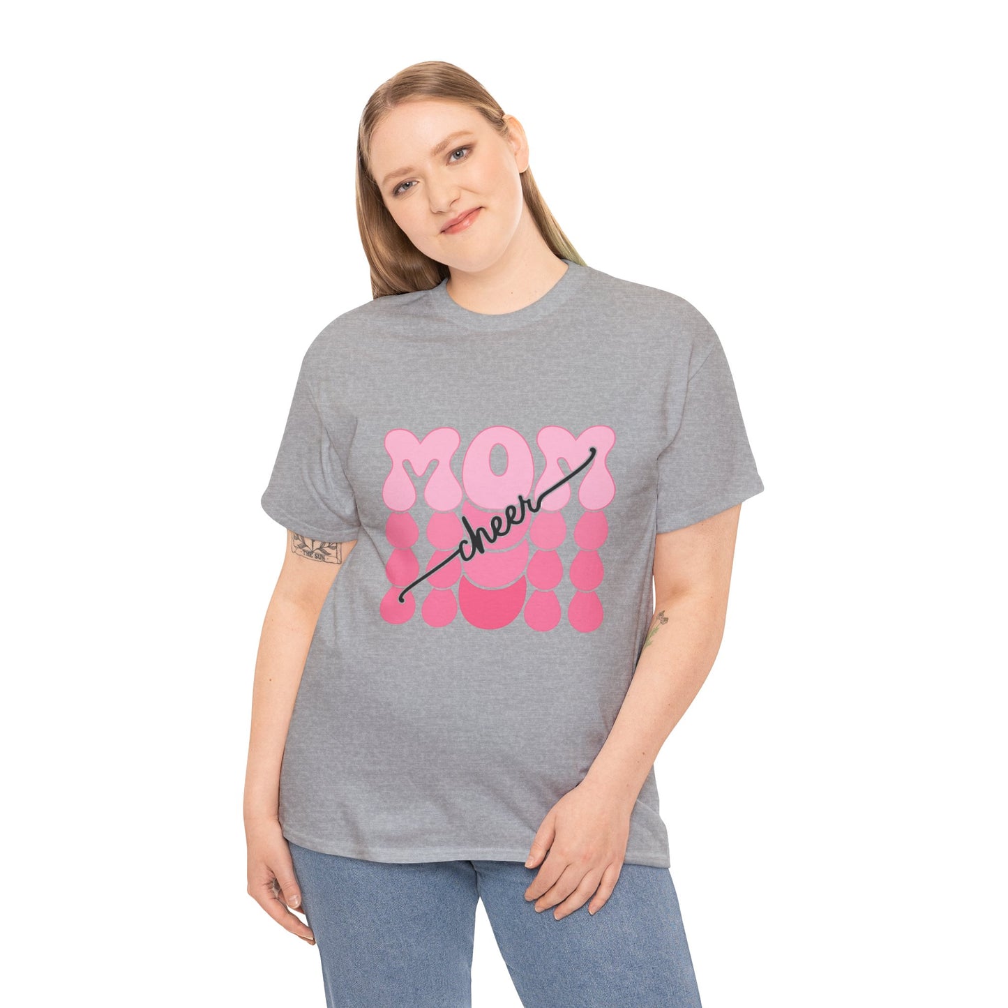 MOM Cheer – Pink Bubble Letter Spirit Tee
