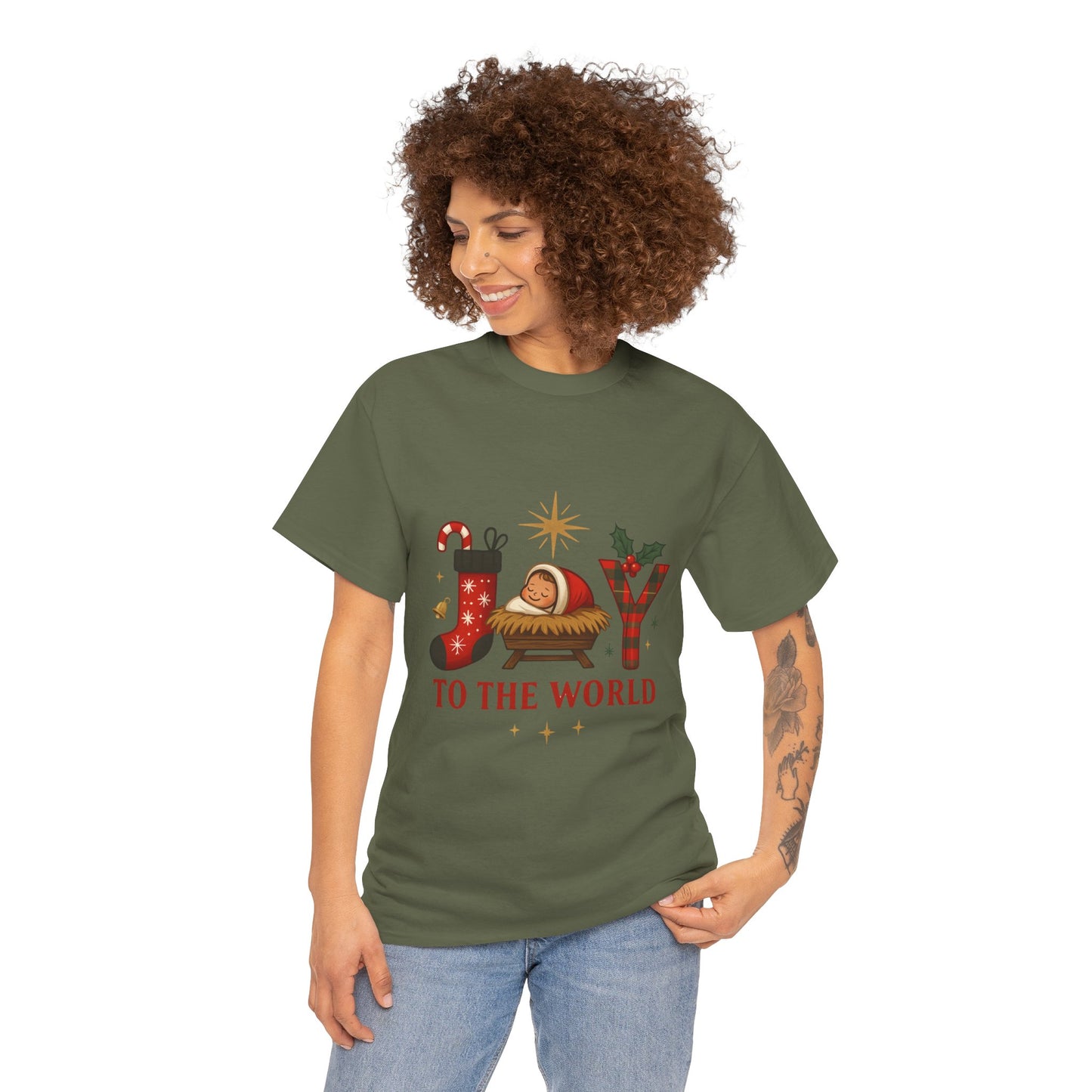 Christmas Joy Unisex Tee with Baby Jesus Illustration