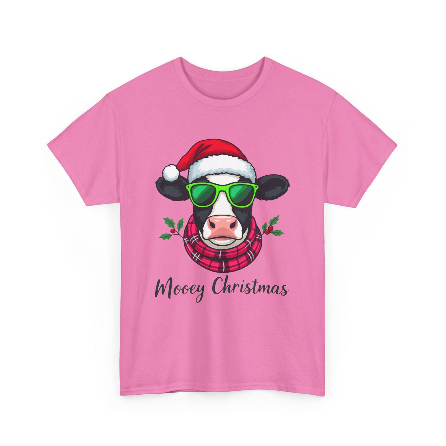 Moovey Christmas Cow Tee - Pink Plaid Scarf & Sunglasses
