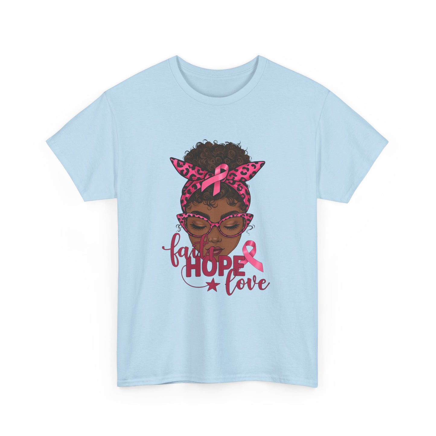 Hope Love Faith Black Woman Pink Ribbon Tee