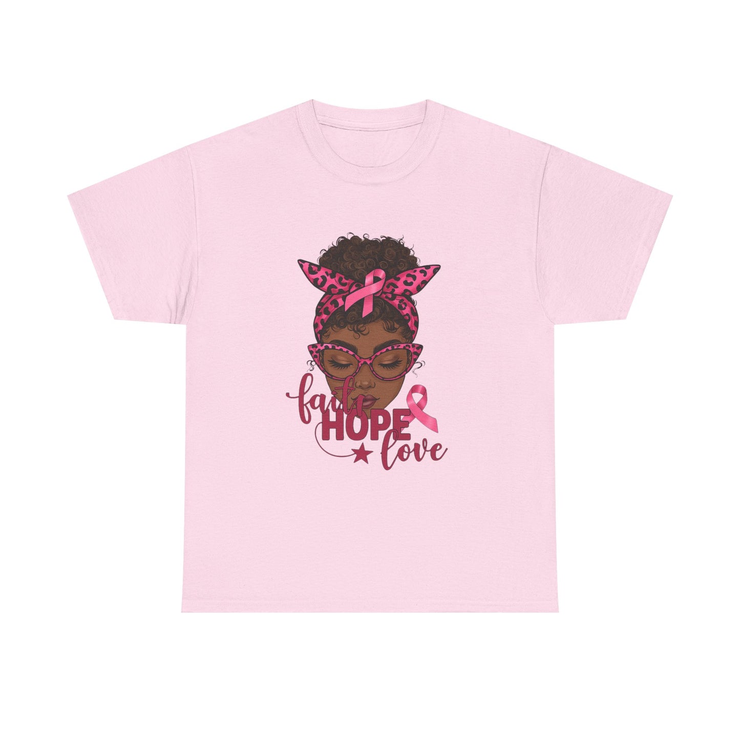 Hope Love Faith Black Woman Pink Ribbon Tee