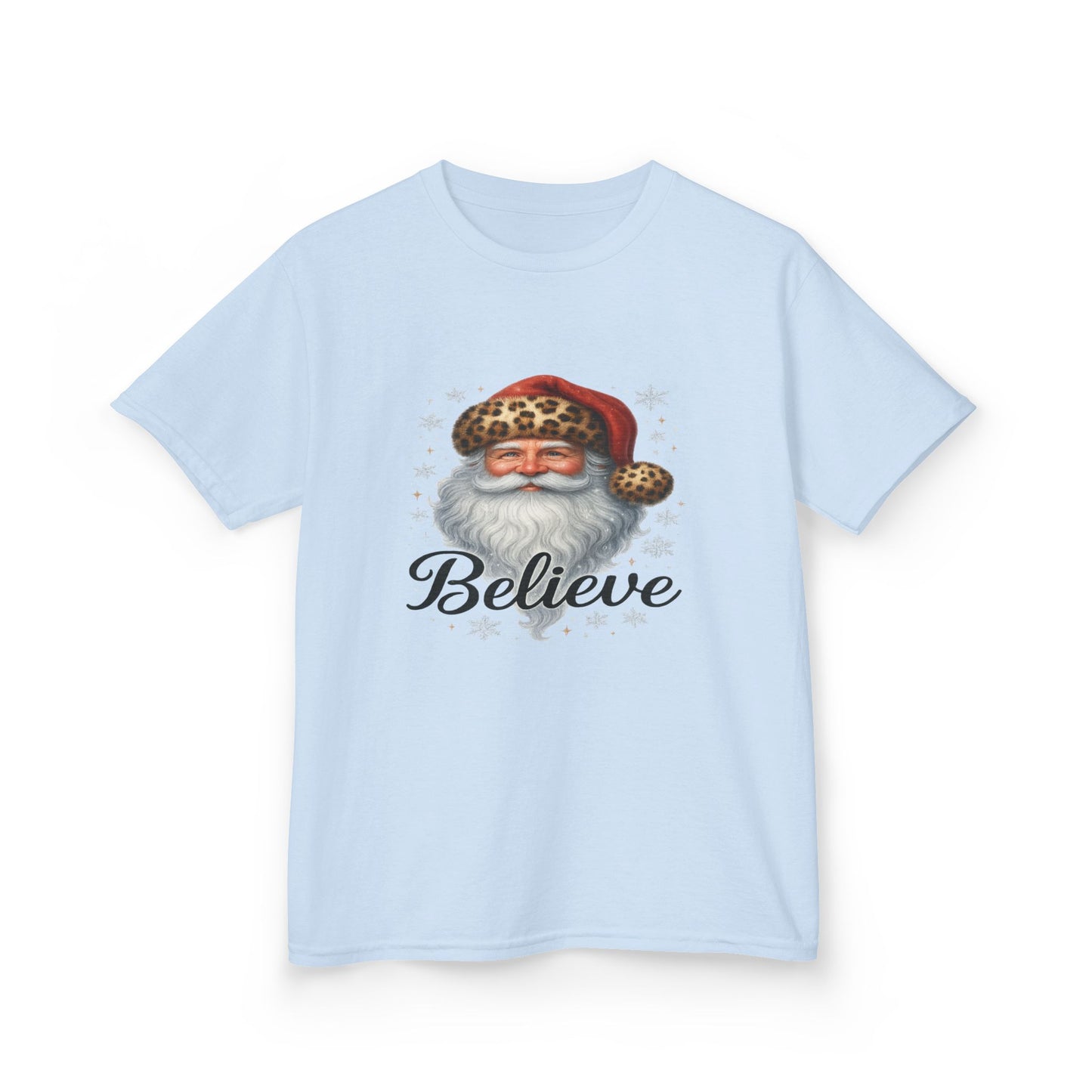 Leopard Print Santa 'Believe' Kids Christmas Tee