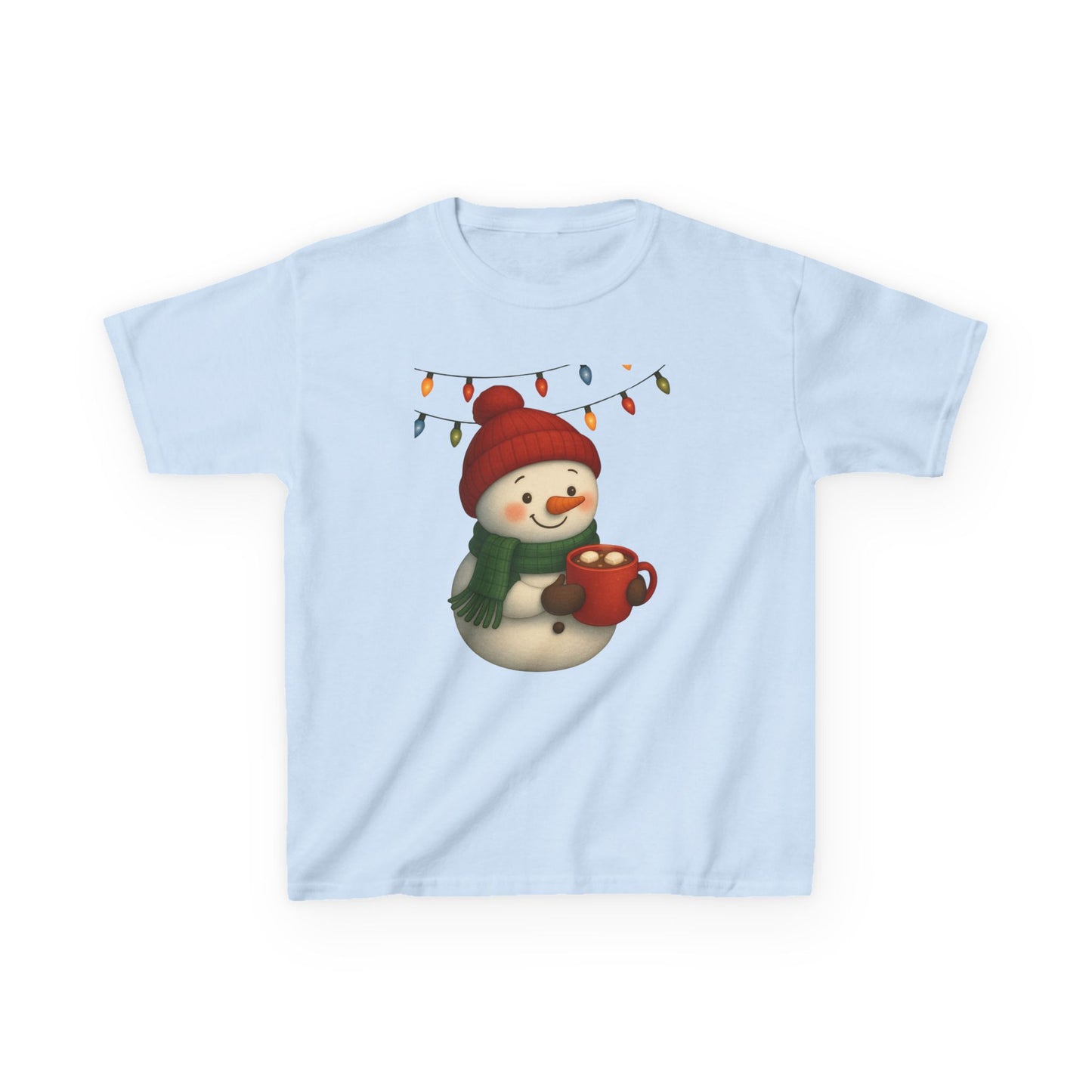 Snowman Dino Hot Chocolate Kids Christmas Tee