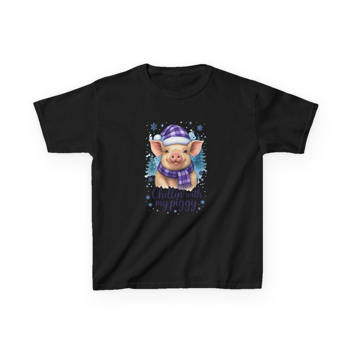 Chillin' Piggy Dino Christmas Tee - Kids Holiday Shirt