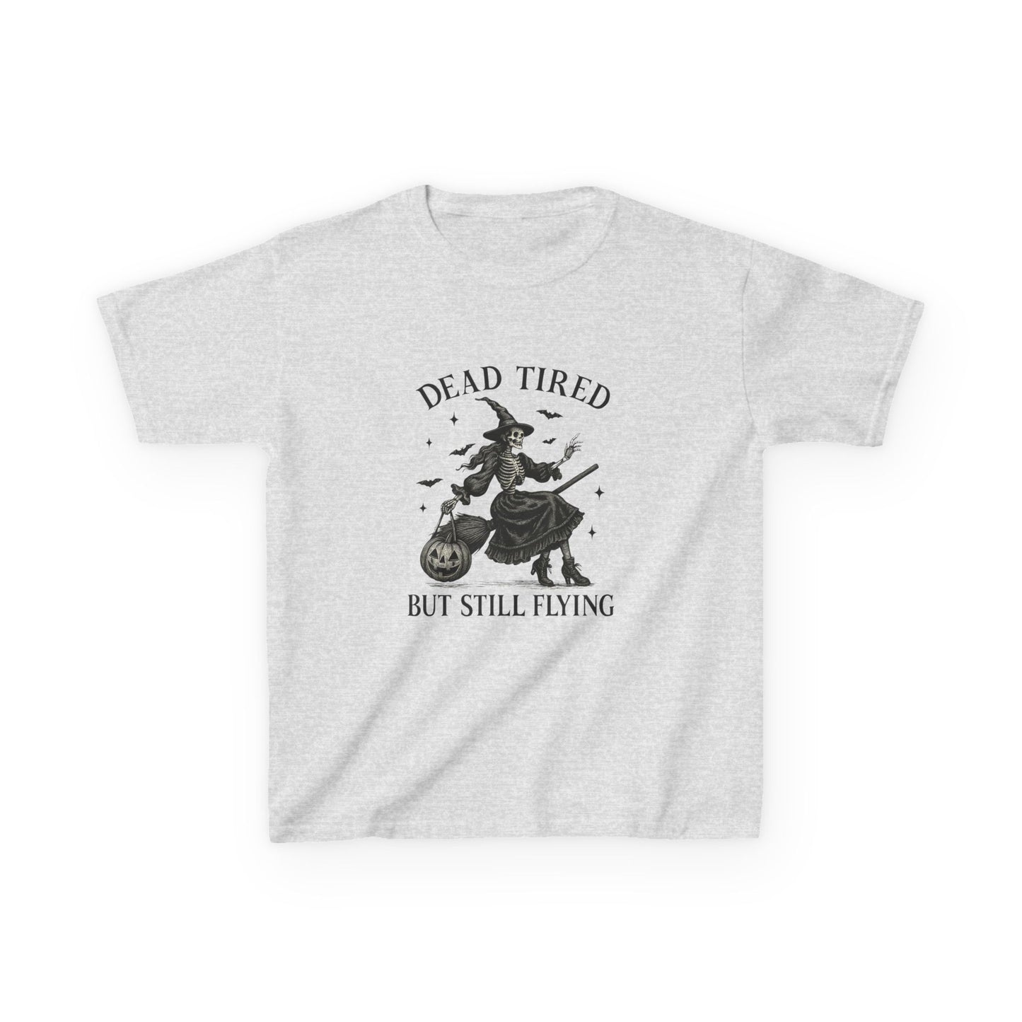 Dead Tired But Flying Skeleton Witch Tee