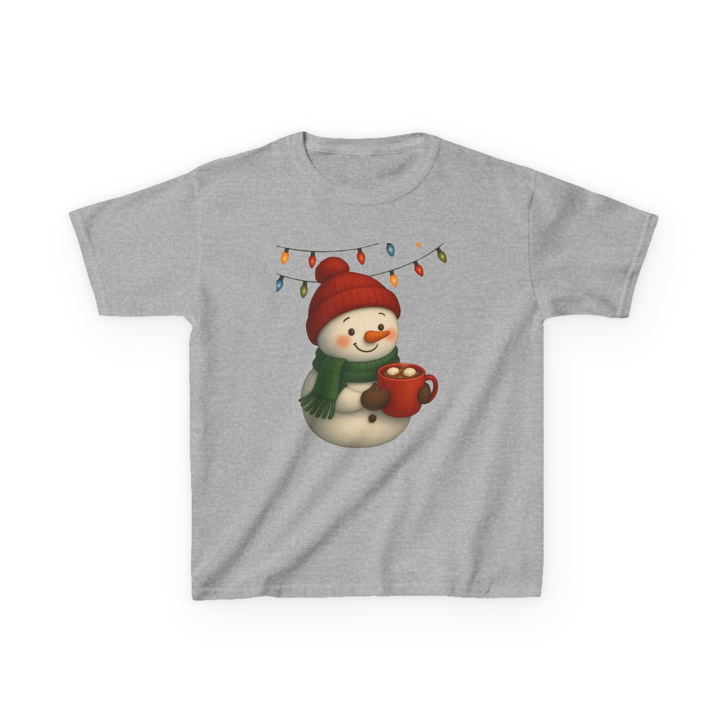 Snowman Dino Hot Chocolate Kids Christmas Tee