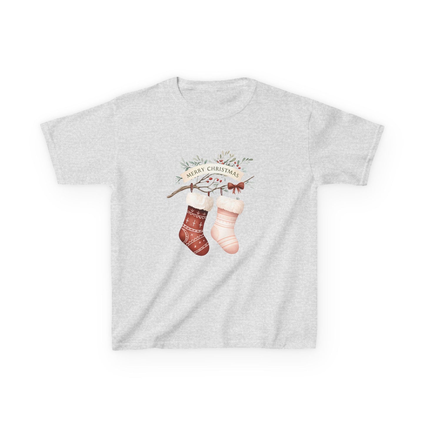 Dino Stocking Christmas Tee - Kids Holiday Shirt