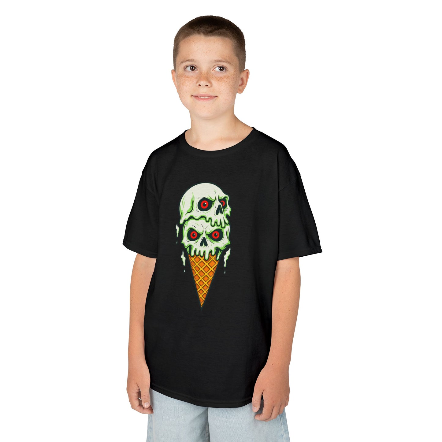 Kids Skull Ice Cream Tee, Cute T-Shirt for Kids, Halloween Apparel, Year-Round Fun, Trendy Summer Wear, Unique Gift Idea