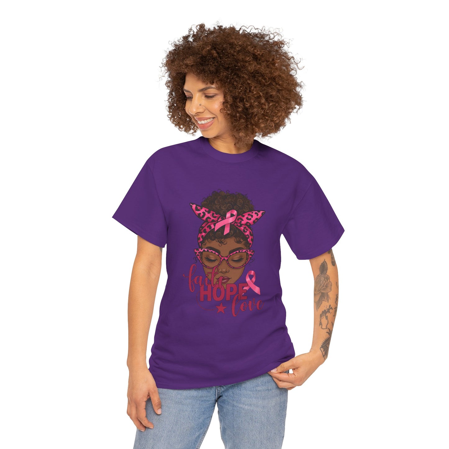 Hope Love Faith Black Woman Pink Ribbon Tee