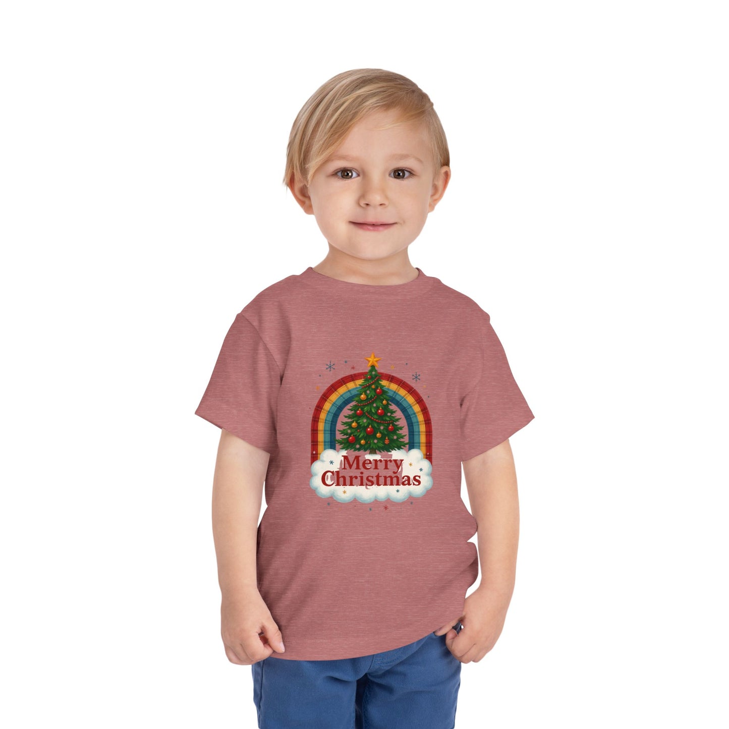 Merry Christmas Plaid Rainbow Tree Toddler Tee