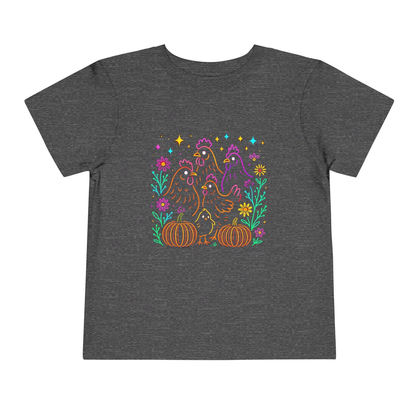 Toddler Halloween Tee - Playful Chickens & Pumpkins Design