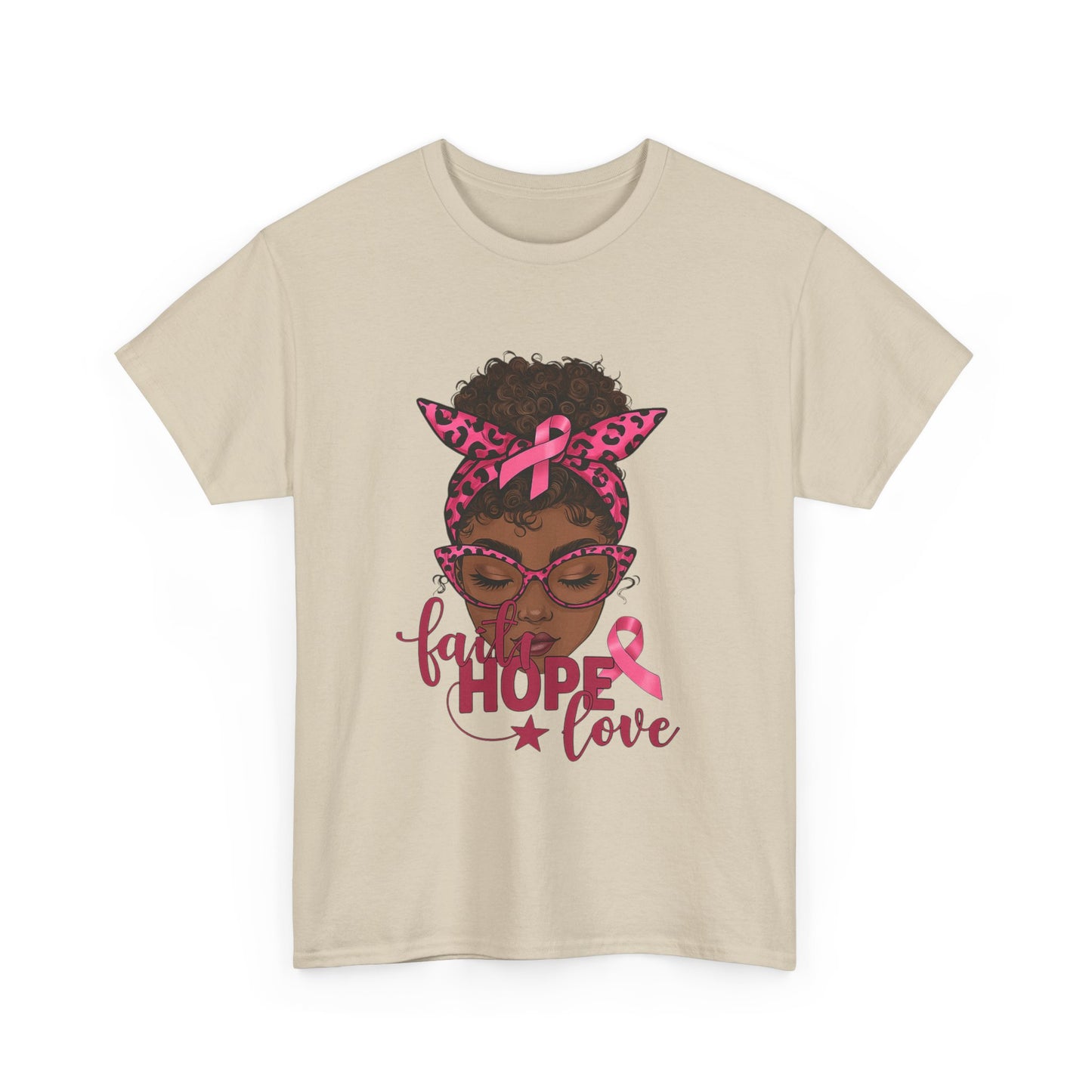Hope Love Faith Black Woman Pink Ribbon Tee