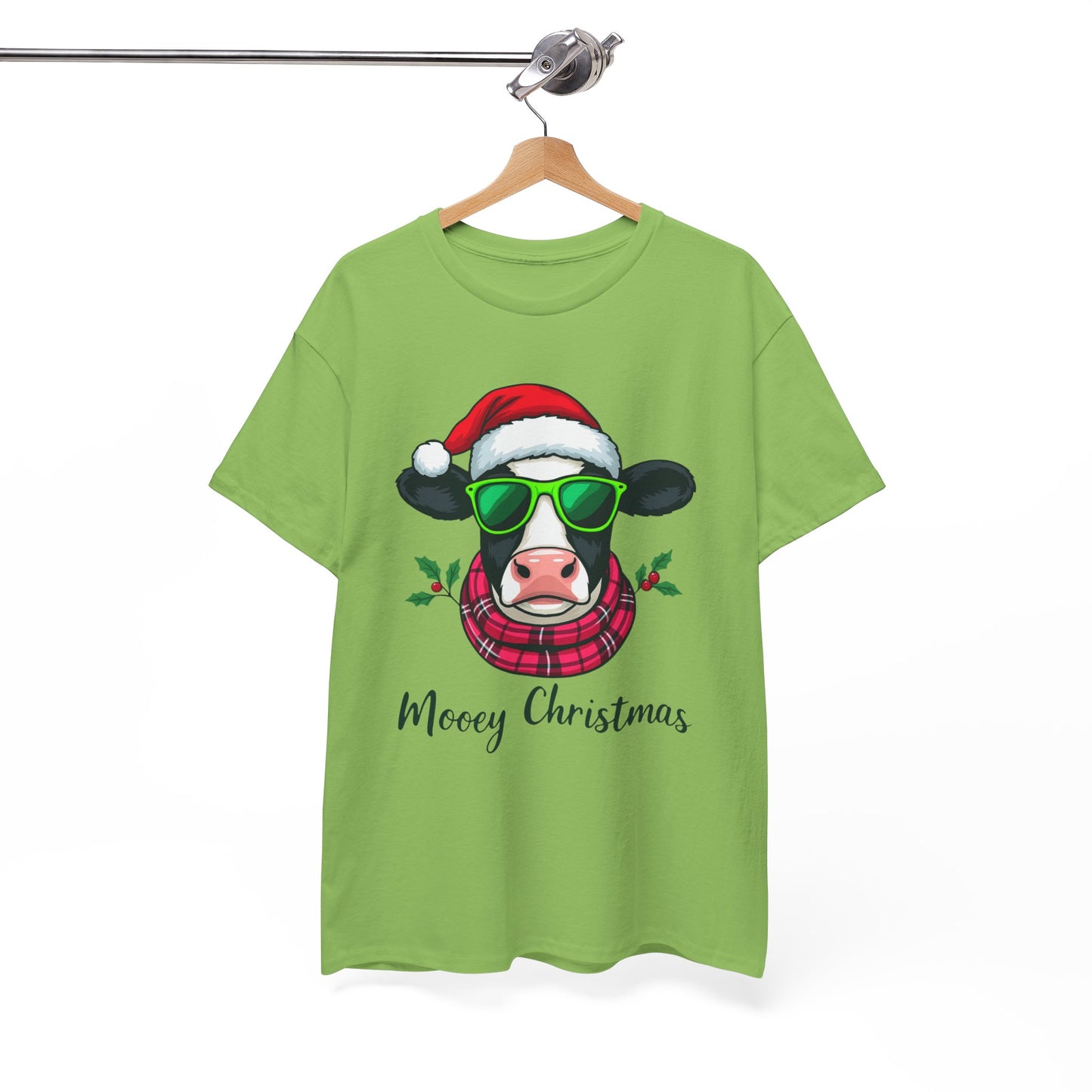 Moovey Christmas Cow Tee - Pink Plaid Scarf & Sunglasses