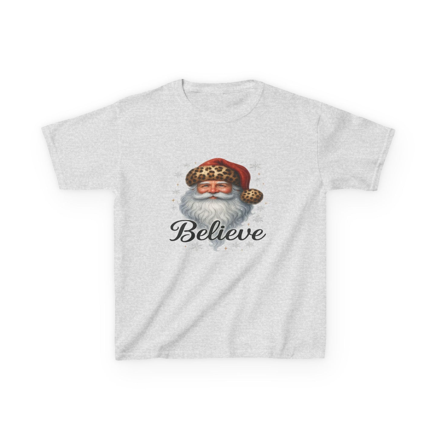 Leopard Print Santa 'Believe' Kids Christmas Tee