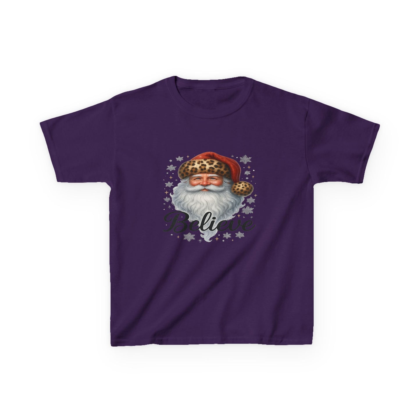 Leopard Print Santa 'Believe' Kids Christmas Tee