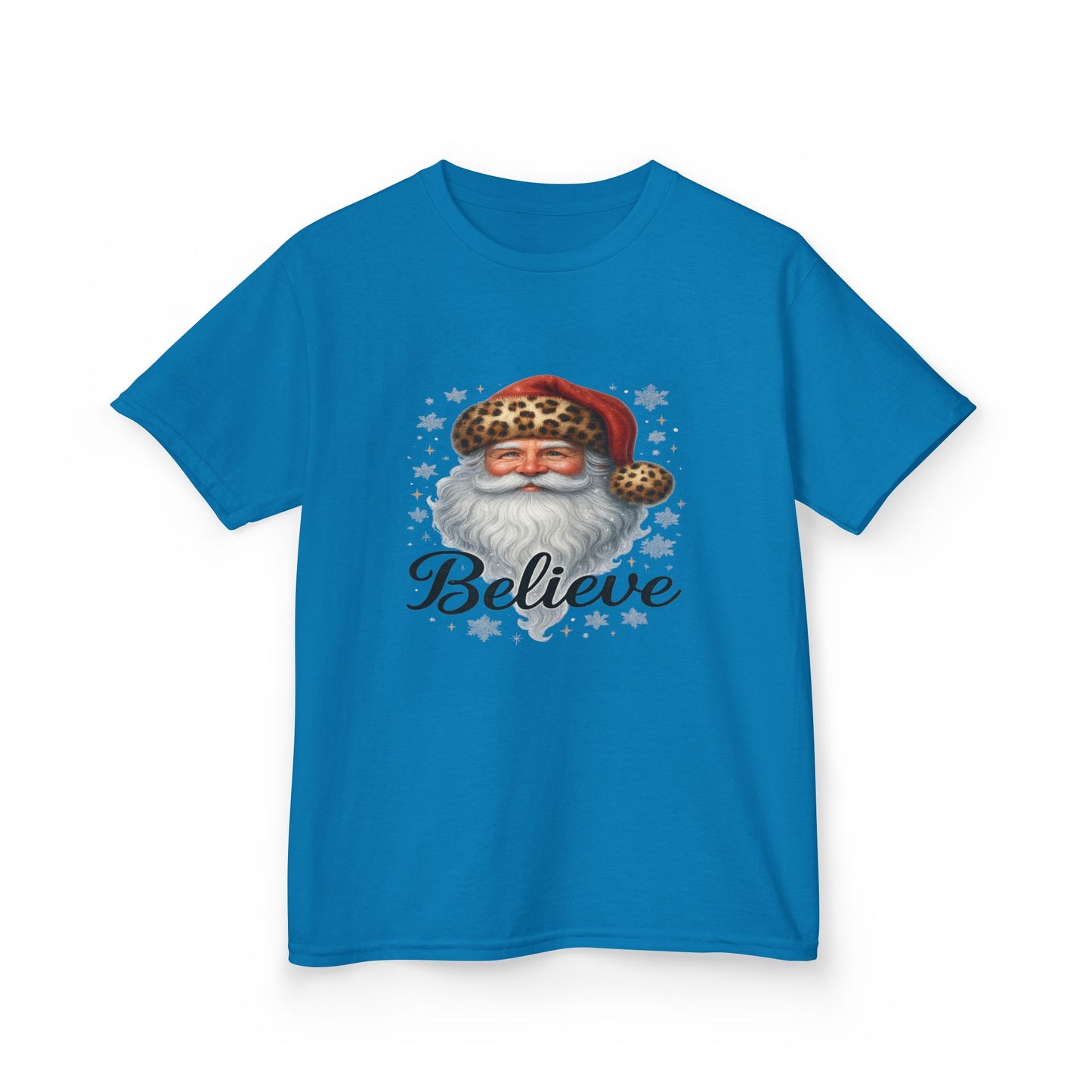 Leopard Print Santa 'Believe' Kids Christmas Tee